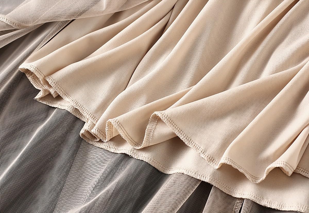 Women's Midi Tulle Skirts Floral Embroidery Layered Print Fairy Skirts Elastic Waist A-Line Mesh Skirt - Image 5