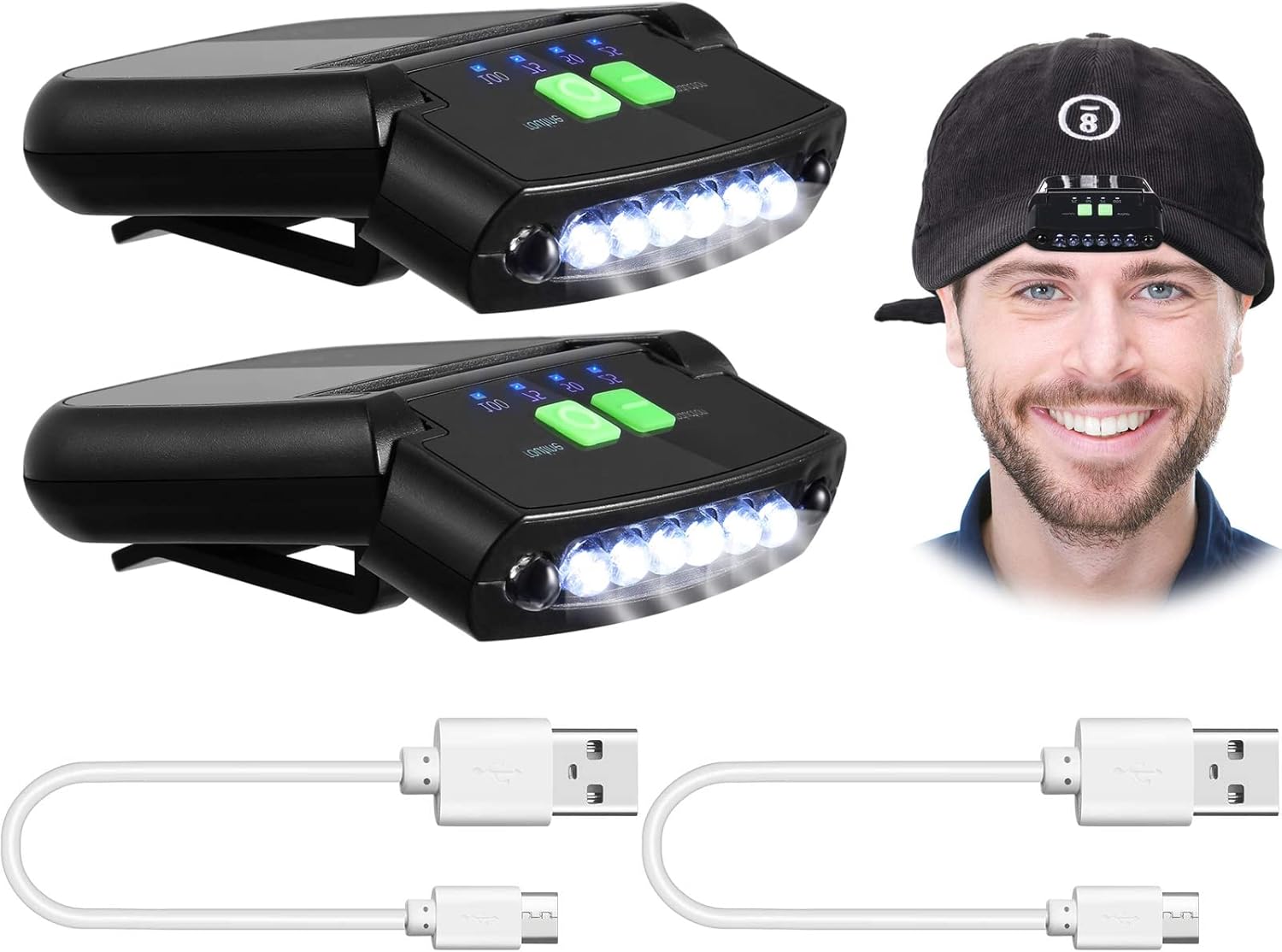 LED Clip on Cap Lights USB Rechargeable Cap Flashlight Clip Waterproof