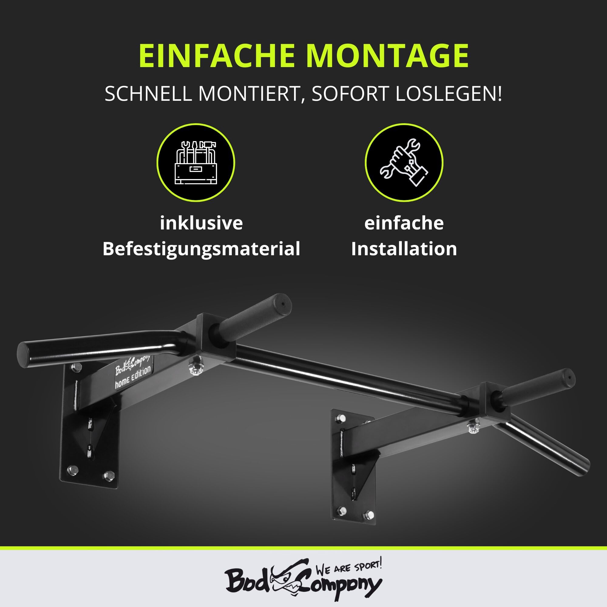Bad Company Klimmzugstange Wandmontage oder Deckenmontage bis 350 kg belastbar - Klimmzug Stange Wand oder Decke inkl. Anleitung und Befestigungsmaterial - Für Fitness Zuhause oder Gym