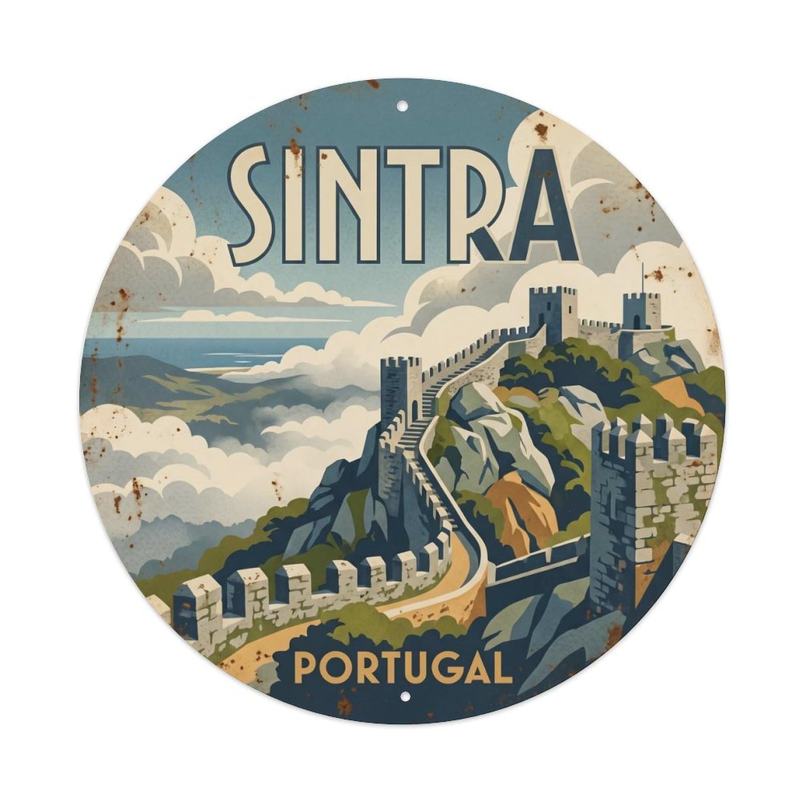 Olhnbad Style Portugal Sintra Moorish Castle Portuguese Heritage Metal Tin Sign