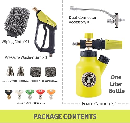 Miniatura 9 de Pistola de lavado a presión con cañón de espuma, kit de lavado de autos, pistola de espuma para lavado de autos a presión con conector rápido de 14