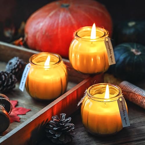 Miniatura 4 de Velas de Acción de Gracias y otoño, 3 velas en forma de calabaza, velas perfumadas de otoño, juego de 3 velas perfumadas con especias de calabaza,