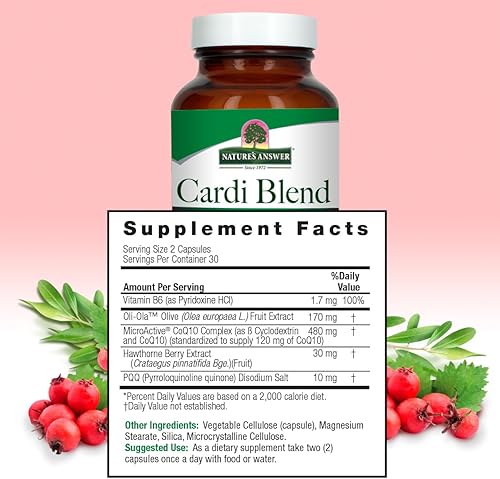 Miniatura 3 de Nature's Answer CardiMax Heart Health 60 cápsulas vegetarianas con COQ10, PQQ, Oli Ola, y espino y vitamina B6, sin OMG, vegano y sin gluten