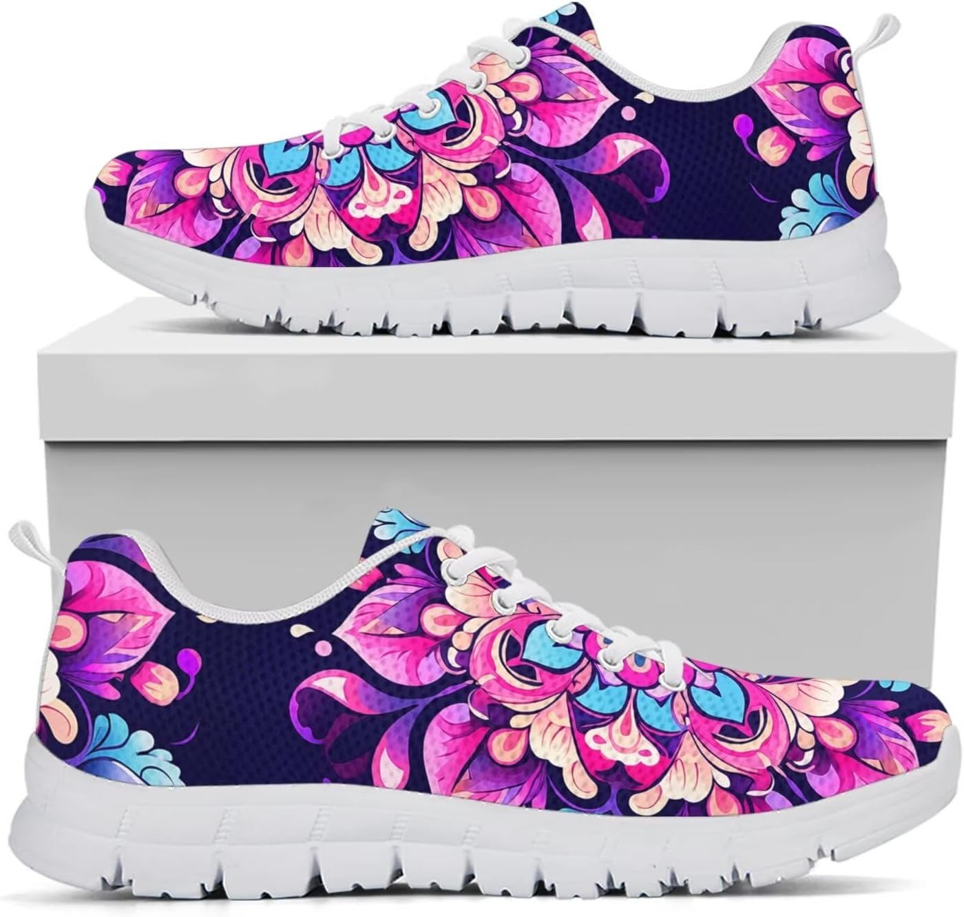 Jeiento Women Trainers Boho Mandala Walking Shoes Fashion Mesh Gym Sports Shoes Sneakers for Women
