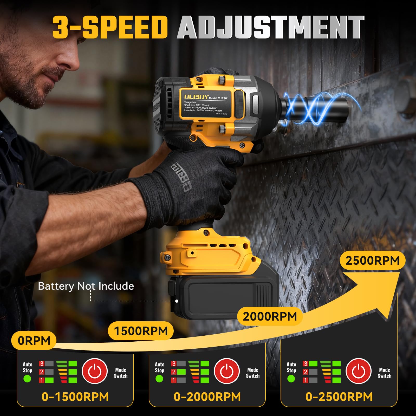 Llave de impacto inalámbrica para batería Dewalt de 20 V, 1500 N.m, destornillador de impacto eléctrico de 1/2, pistola de impacto de alto par de 3 velocidades con 6 enchufes, llave de impacto para