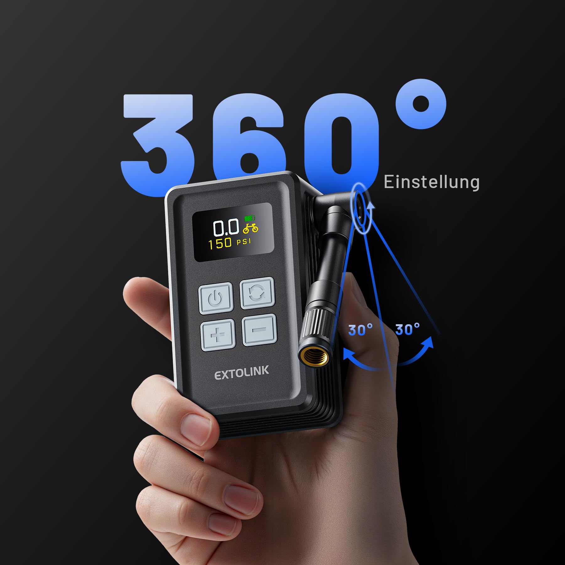 Fahrradpumpe Elektrisch, Max 150 PSI Mini Fahrrad Pumpe mit Digitalanzeige, 360°-Pumpenrohr, 20s Aufblasen Fahrradpumpe mit Amerikanische, Presta-Ventile für Rennräder, Mountainbikes