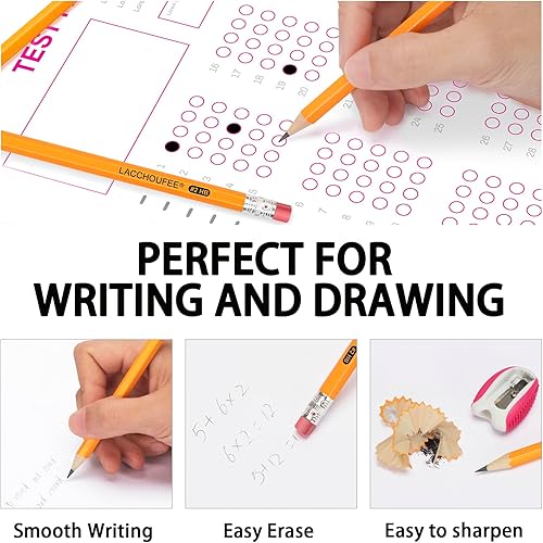 Miniatura 4 de LACCHOUFEE Lápices HB #2 con caja de madera a granel, preafilados con parte superior de borrador, lápices amarillos para dibujo de escritura,
