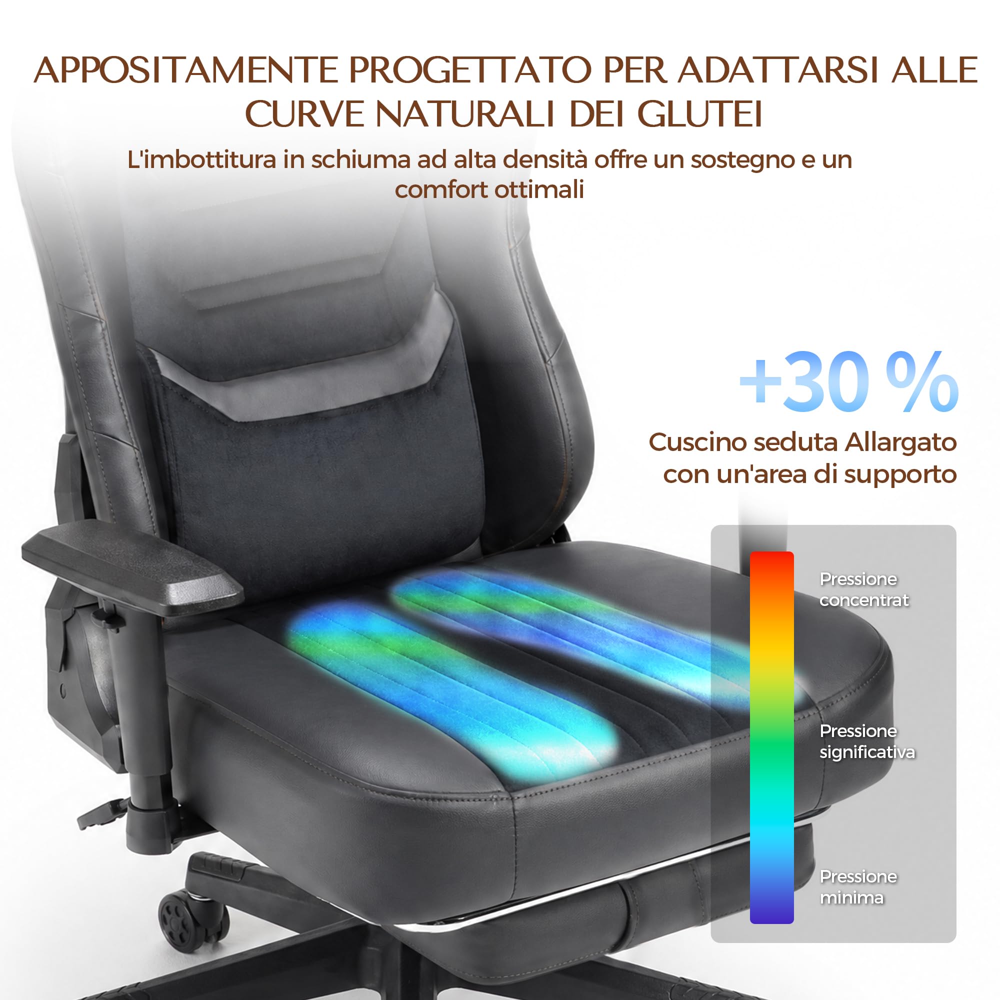 JUMMICO Sedia da Gaming XL Ergonomica per Adulti, Poltrona Ufficio Rinforzata 200kg, Braccioli 2D, Poggiapiedi Retrattile, Schienale Reclinabile 90-170°, Nero