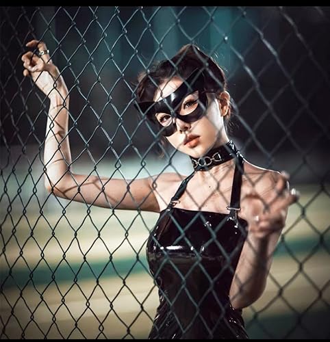 Miniatura 2 de Disfraz de media máscara de oreja de gato para mujer, látigo negro y guante de cuero, accesorios de fiesta de cosplay de Halloween (máscara de gato