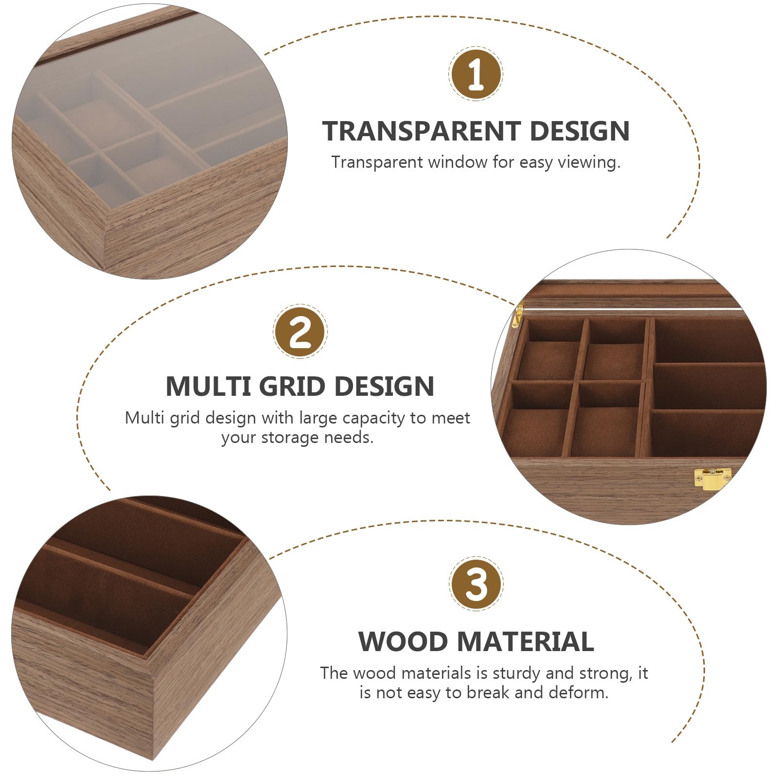 Gatuida Caja para Relojes y Gafas de Madera Marrón Gran Capacidad, Diseño Multi-rejilla, Tapa Incluida, Adecuado para Viajar y Organizar Joyas