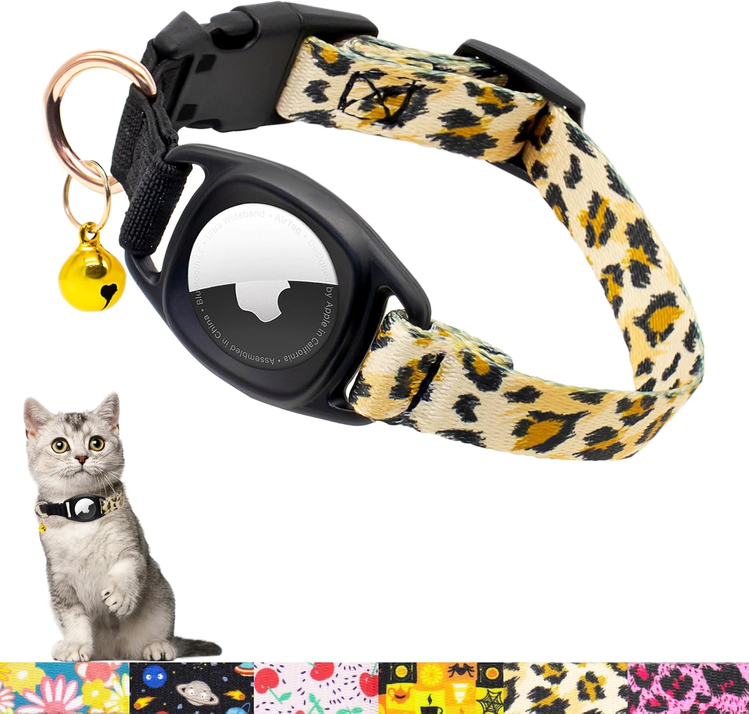 HSIGIO Airtag Cat Collar, GPS Cat Collar with Apple Air Tag Holder and Bell, Safety