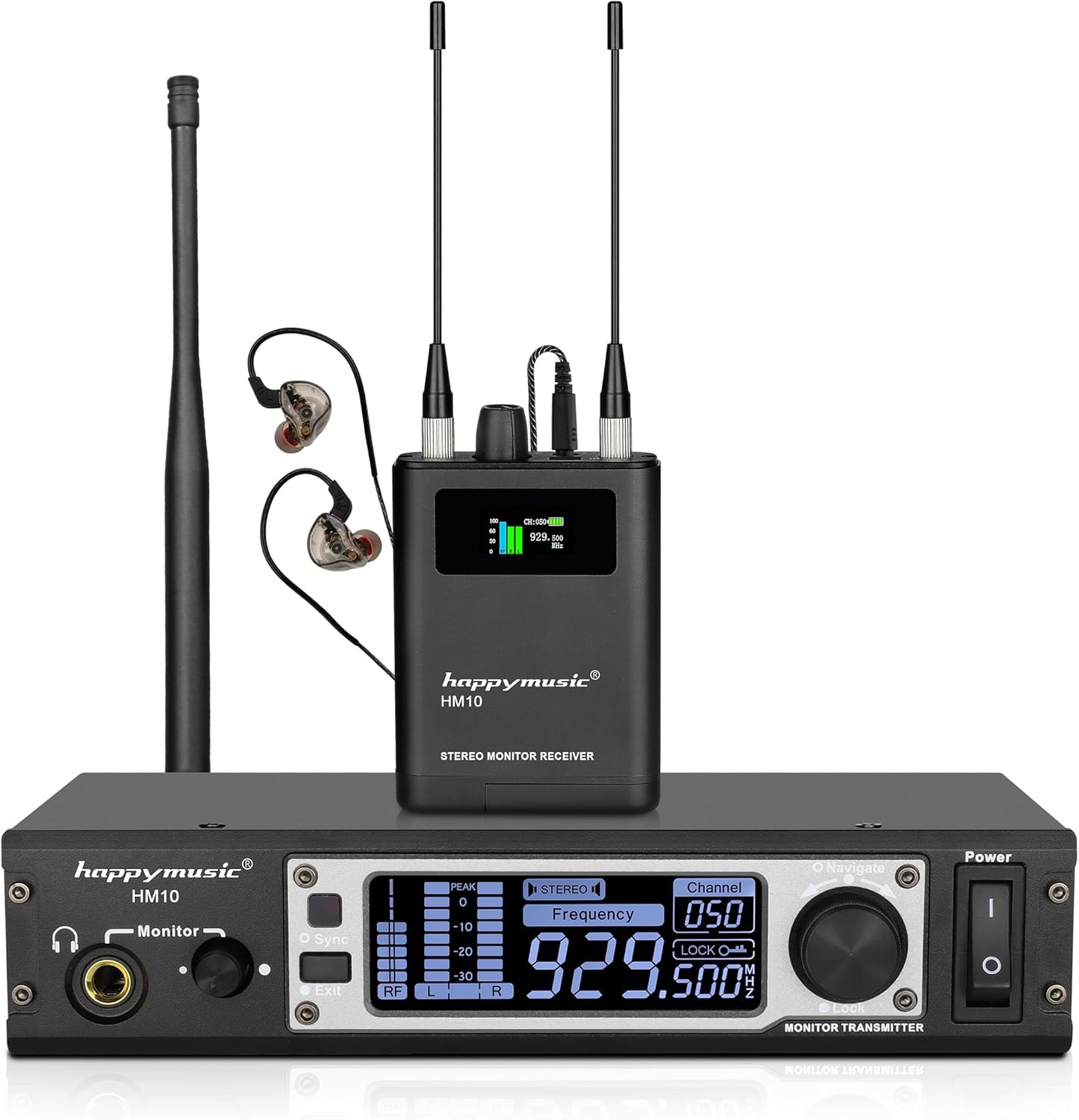 happymusic HM-10 Wireless Stereo/Mono in-Ear Monitor System,Rackmount,900MHz,164Ft,Professional Wireless Stage Return for Private Stage Performances