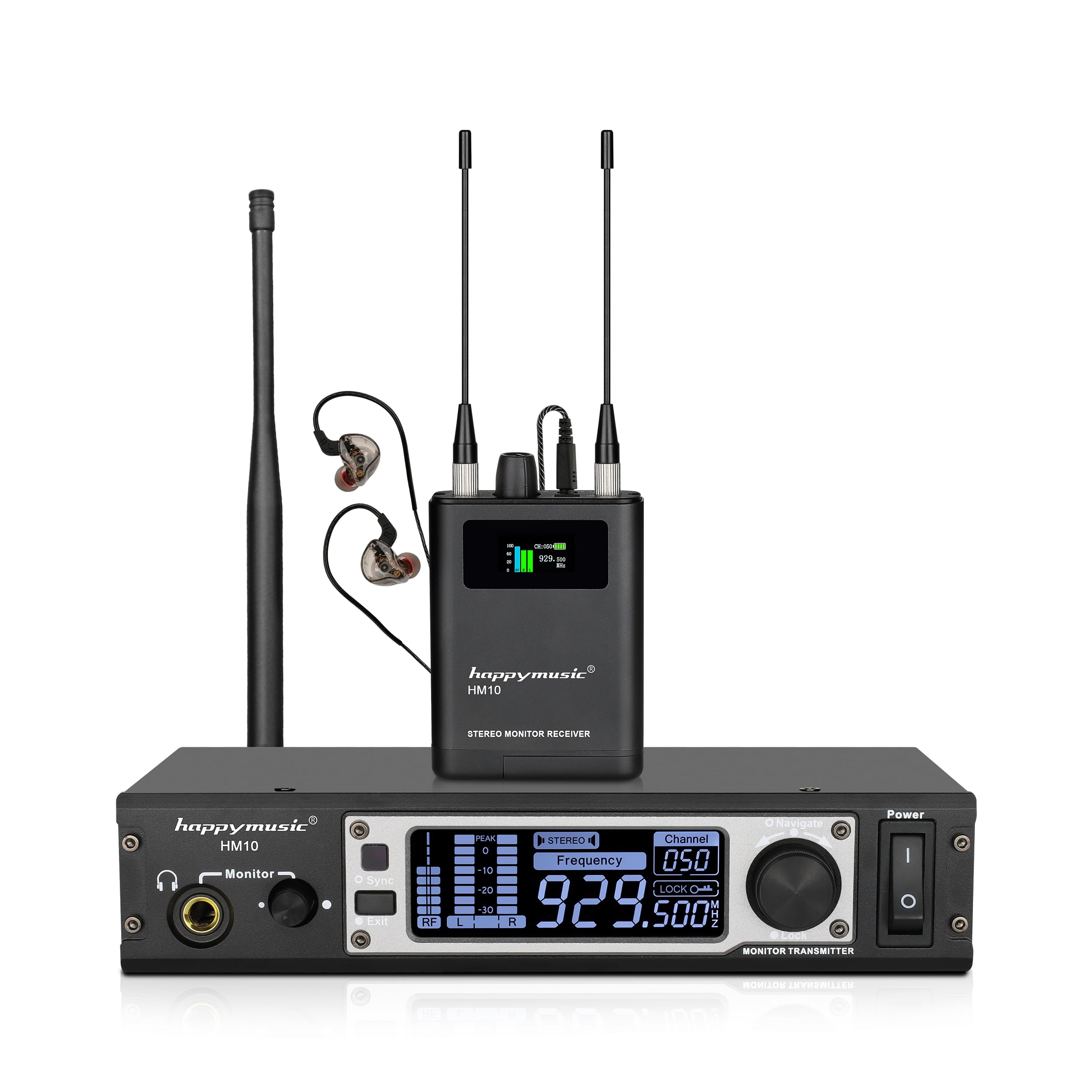 happymusic HM-10 - Monitor intraural estéreo inalámbrico profesional inalámbrico para actuaciones en escenario privado