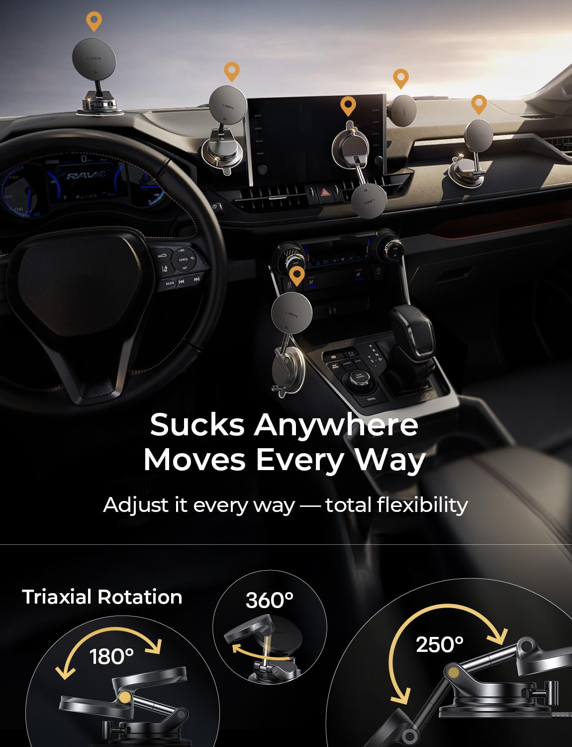 LISEN LISEN Qi2.2 25W Magsafe Car Mount Charger,[More Stable & Faster Charging] Suction Cup Phone Mount, Wireless Car Charger 25W Magnetic Car Phone Charger for iPhone 17 16,15W for iPhone 17e 15 14 13 12 in use