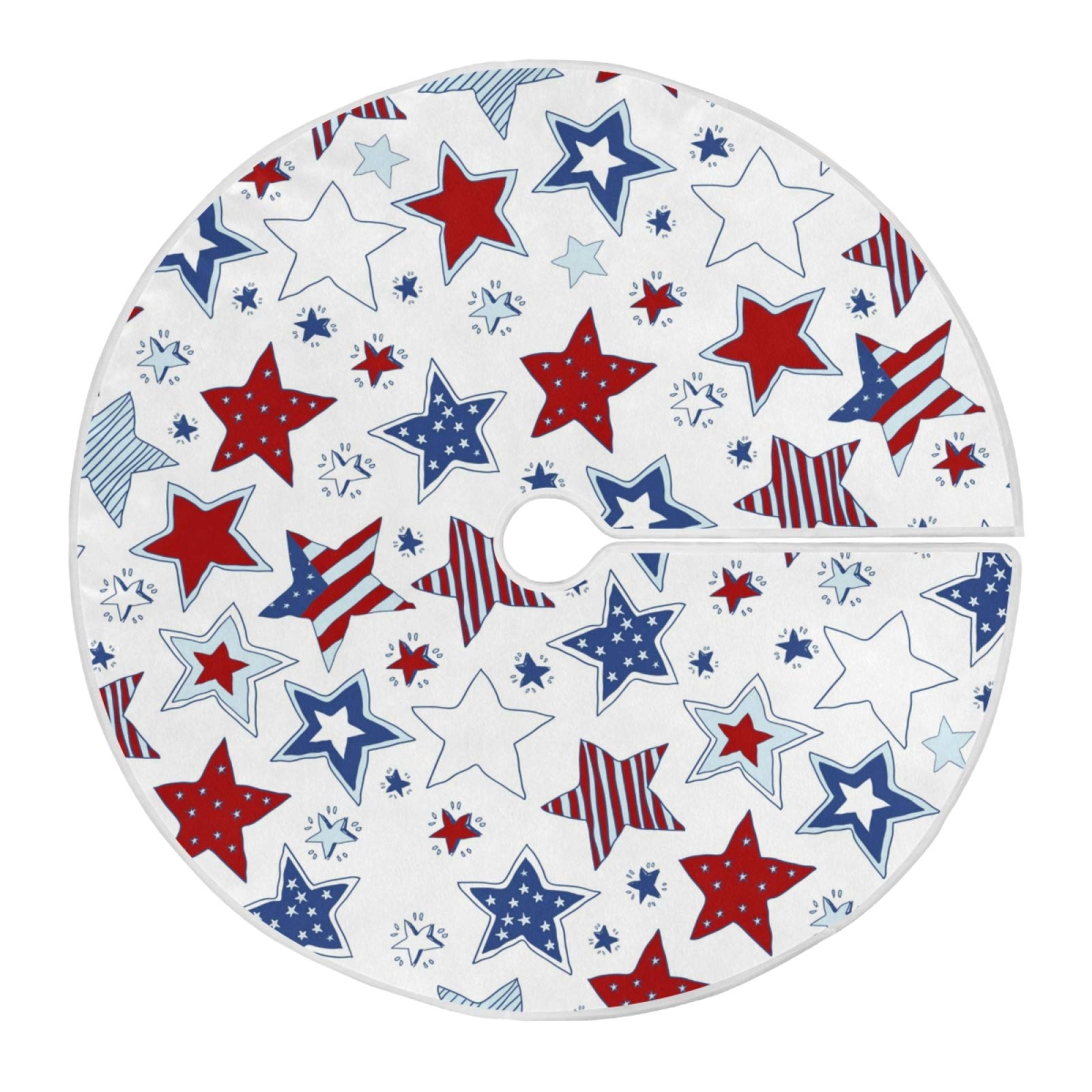 USA Flag Independence Memorial Day Christmas Tree Skirt 35.4 Inch Patriotic Stars 4Th Of July Xmas Tree Skirts Floor Door Mat Pad Rug Decorations for Holiday Party Indoor Outdoor Home Office Ornaments