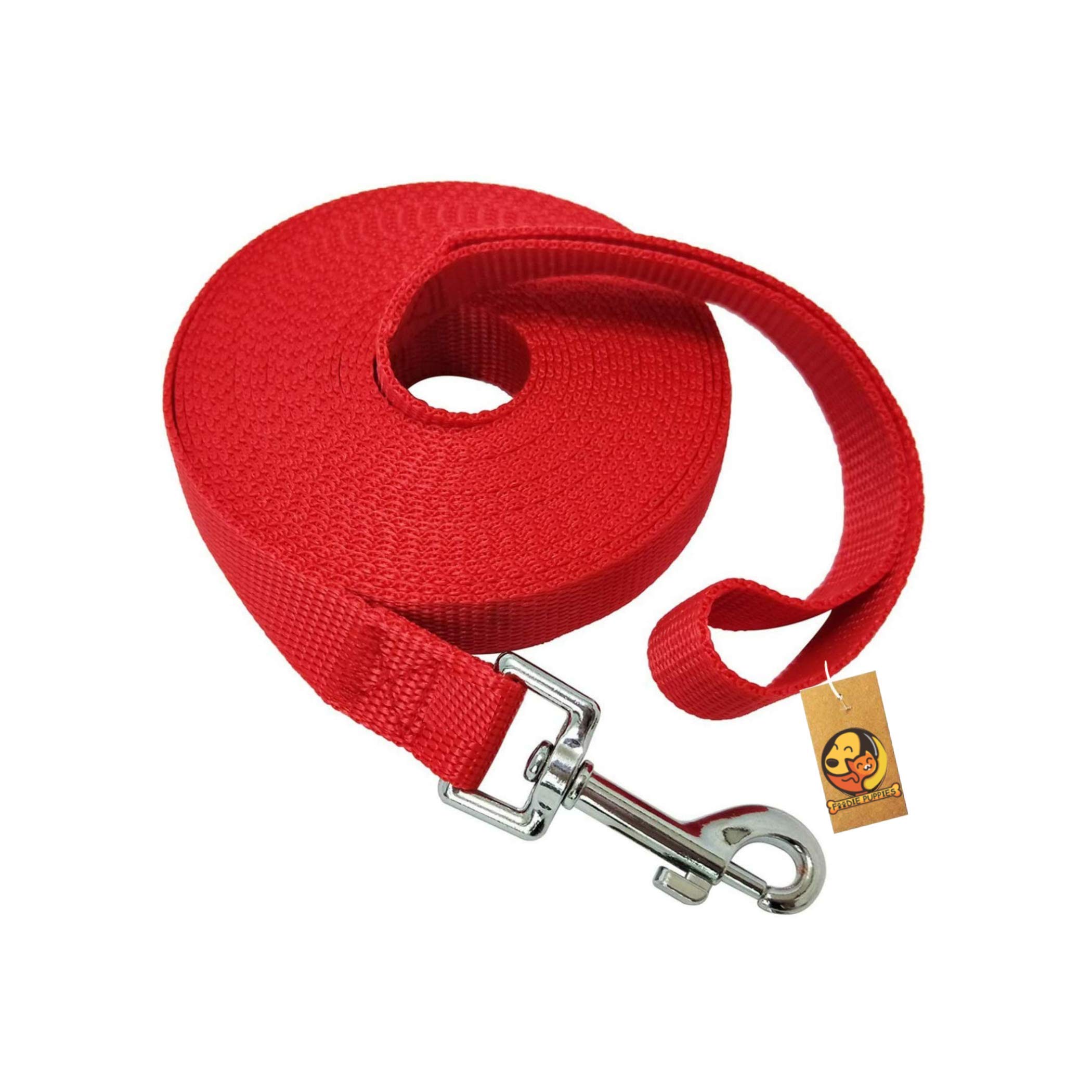 Foodie Puppies Strong Comfortable Hold Nylon Webbing Long Training Leash for Dogs with Strong Brass Hook (RedBlack, 0.75 Inch, 10Ft)