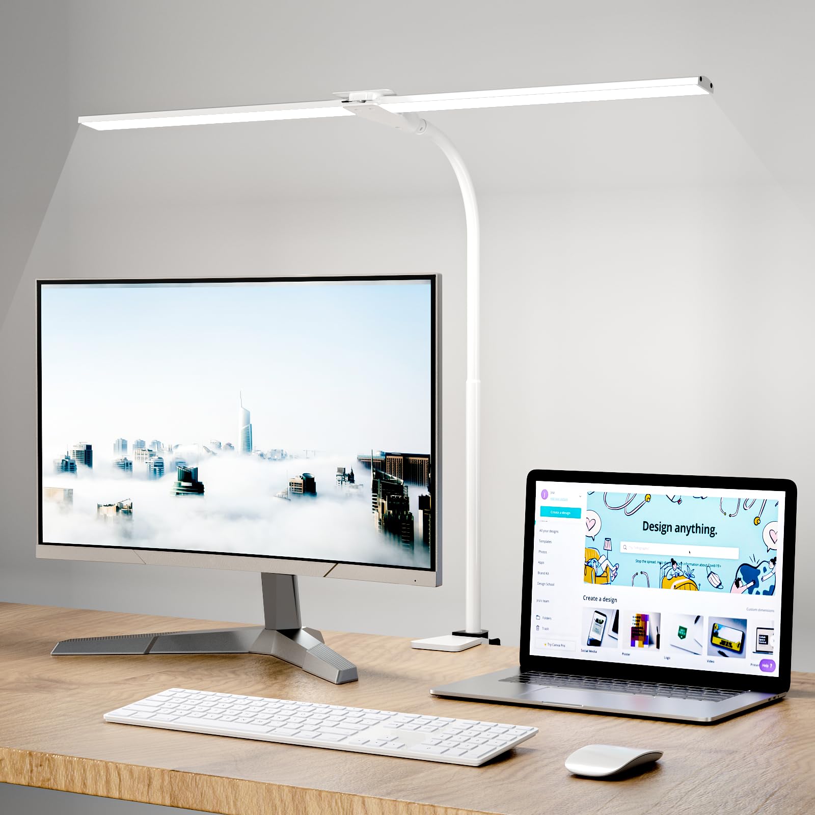 Hensam Lampe de Bureau LED Puissante Dimmable, 5 Modes de Couleur, Protection Yeux, Blanc