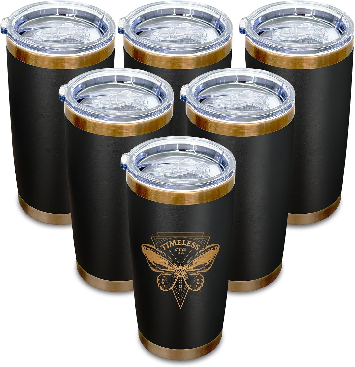 20 oz Tumblers Stainless Steel Tumbler with Lid and Straw Insulated Coffee Mug for Laser Graving 21oz Powder Coated Cup(Black,6 pack)