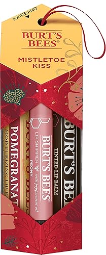 Set de regalo para las fiestas Misteltoe Kiss de Burt's Bees, 3 productos de cuidado para los labios para relleno de calcetines navideños: bálsamo