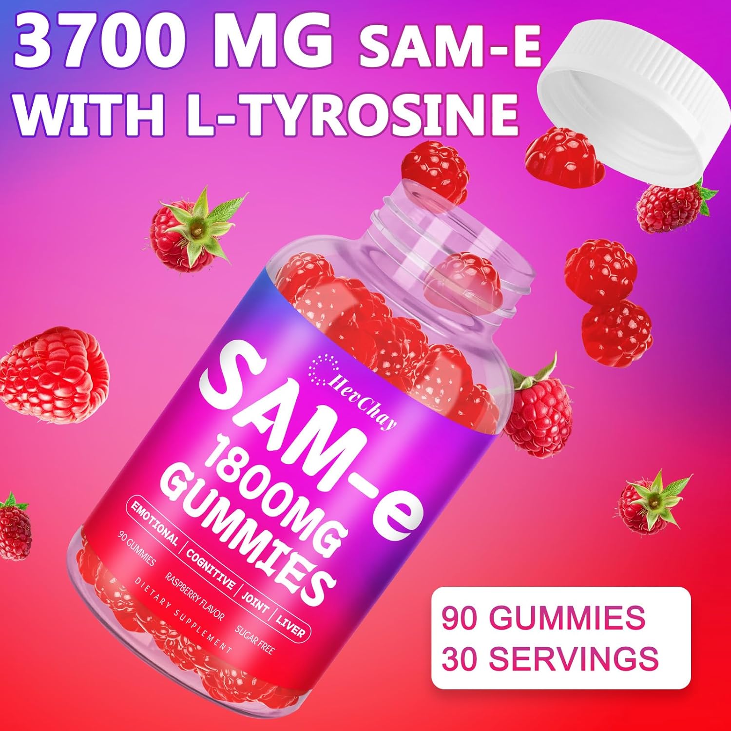 1800 MG SAM e Supplement for Brain, Mood, Joint, and Liver, High Absorption SAM-e (S-Adenosyl-L-Methionine) with NAC & L-Tyrosine, SAM e Gummies, Vegan, 90 Gummies - Image 3