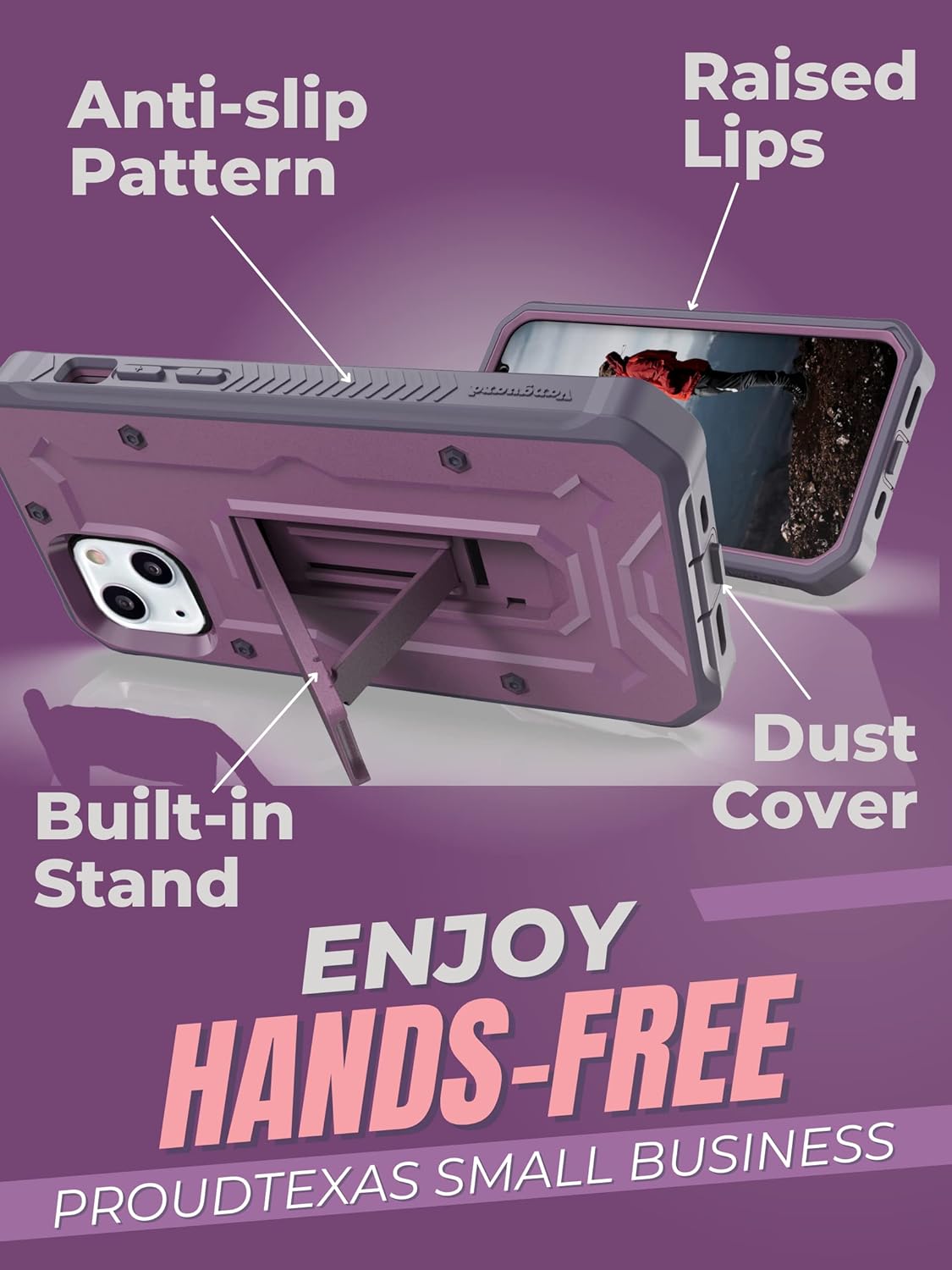 CaseBorne V Compatible with iPhone 14 Plus [Not Pro] Case - Military Grade Full-Body Rugged with Kickstand and Built-in Screen Protector - Purple