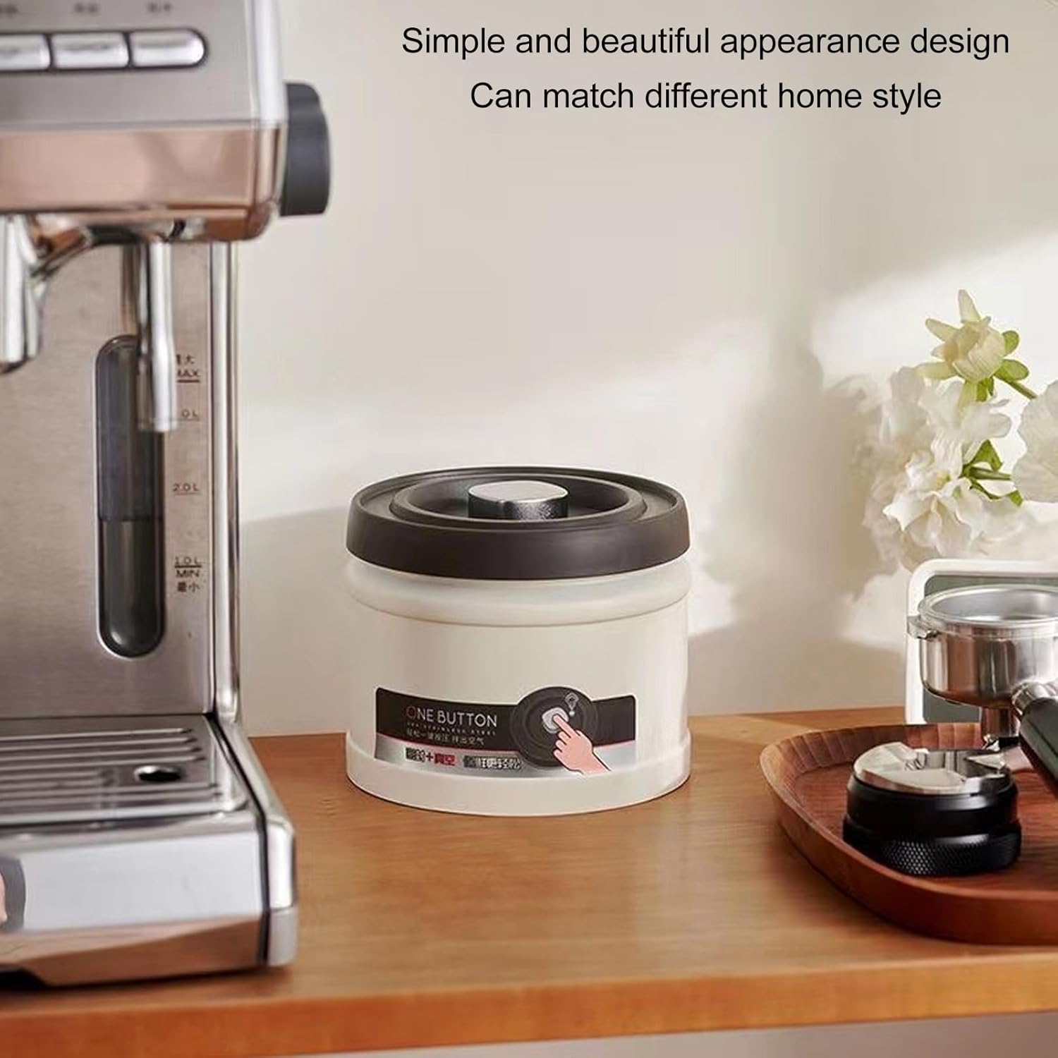 Food Storage Container, Vacuum Sealed Coffee Container, 304 Stainless Steel Coffee Canister, Press Type Airtight Food Storage Container with Lid for Coffee Beans Tea Nuts (1100ML