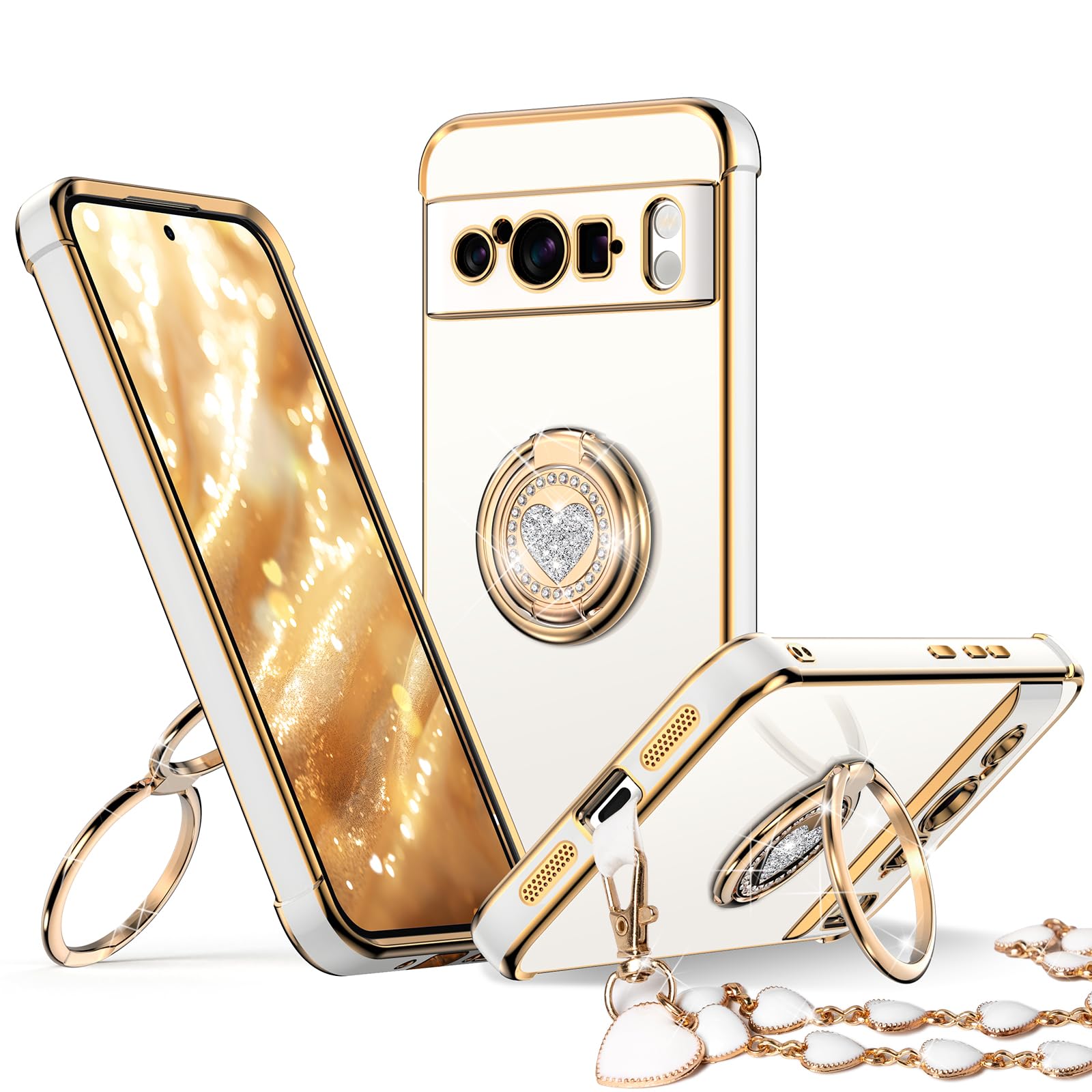 Coque Google Pixel 9 Pro avec support anneau bling chic pour femme