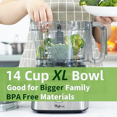 Miniatura 8 de Procesador de alimentos para cortar limón de 14 tazas, canal de alimentación grande, 13 velocidades y pulso, 3 programas, trituración de queso,