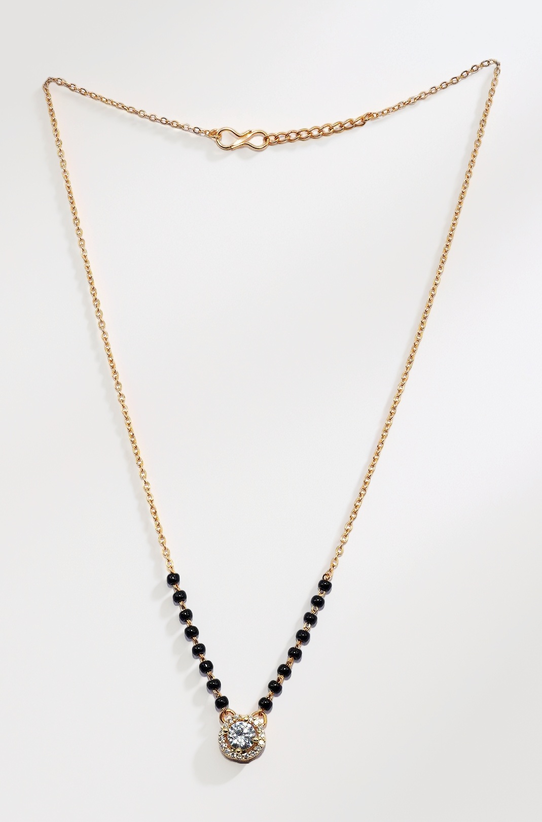 JHB American Diamond Boll Pendant With Black Beads Chain Short Mangalsutra For Women's