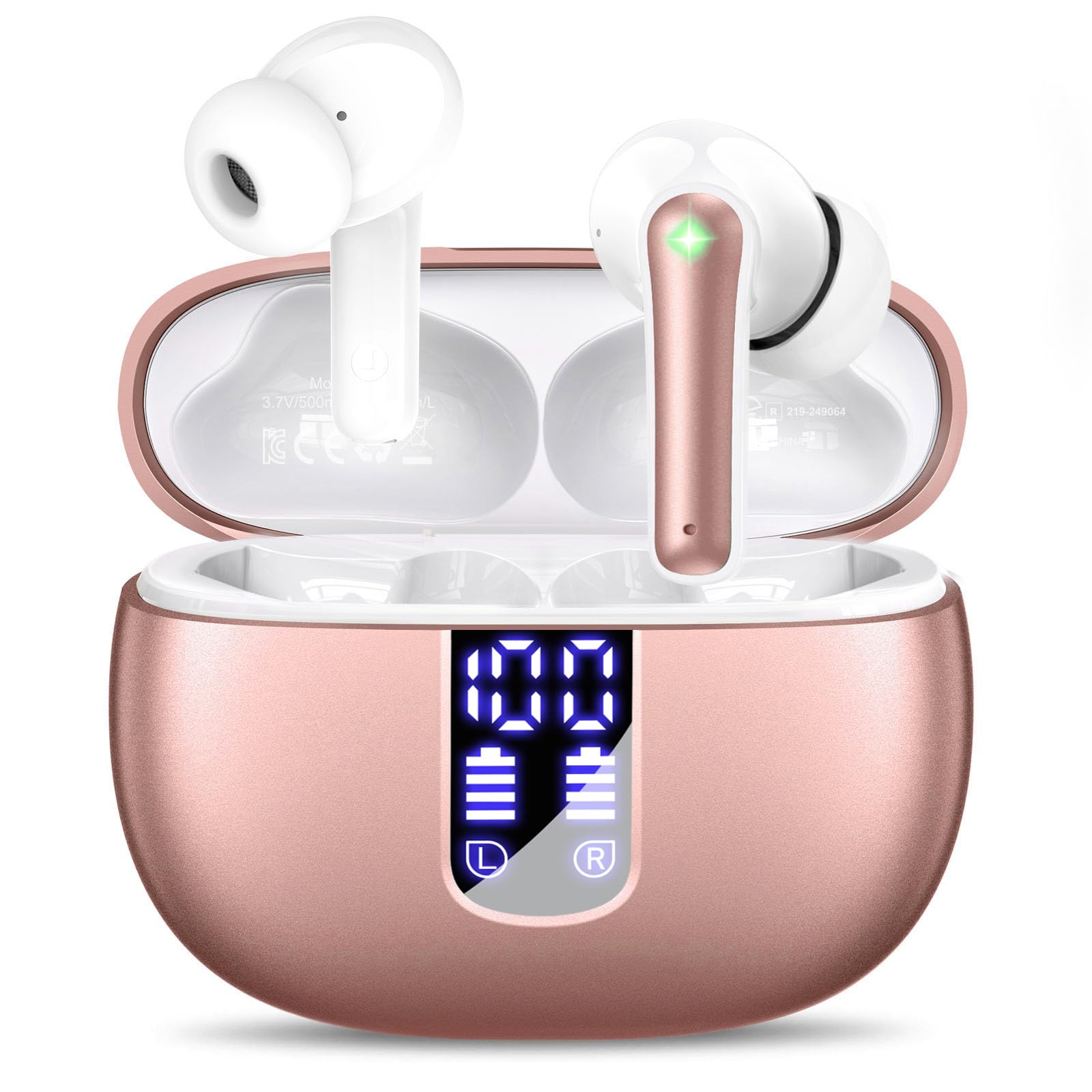 Ear Buds Wireless Earbuds - Bluetooth 5.3 Headphones (48H Playback) Built in Mic with LED Display Charging Case, IP7 Waterproof Earphone for iPhone