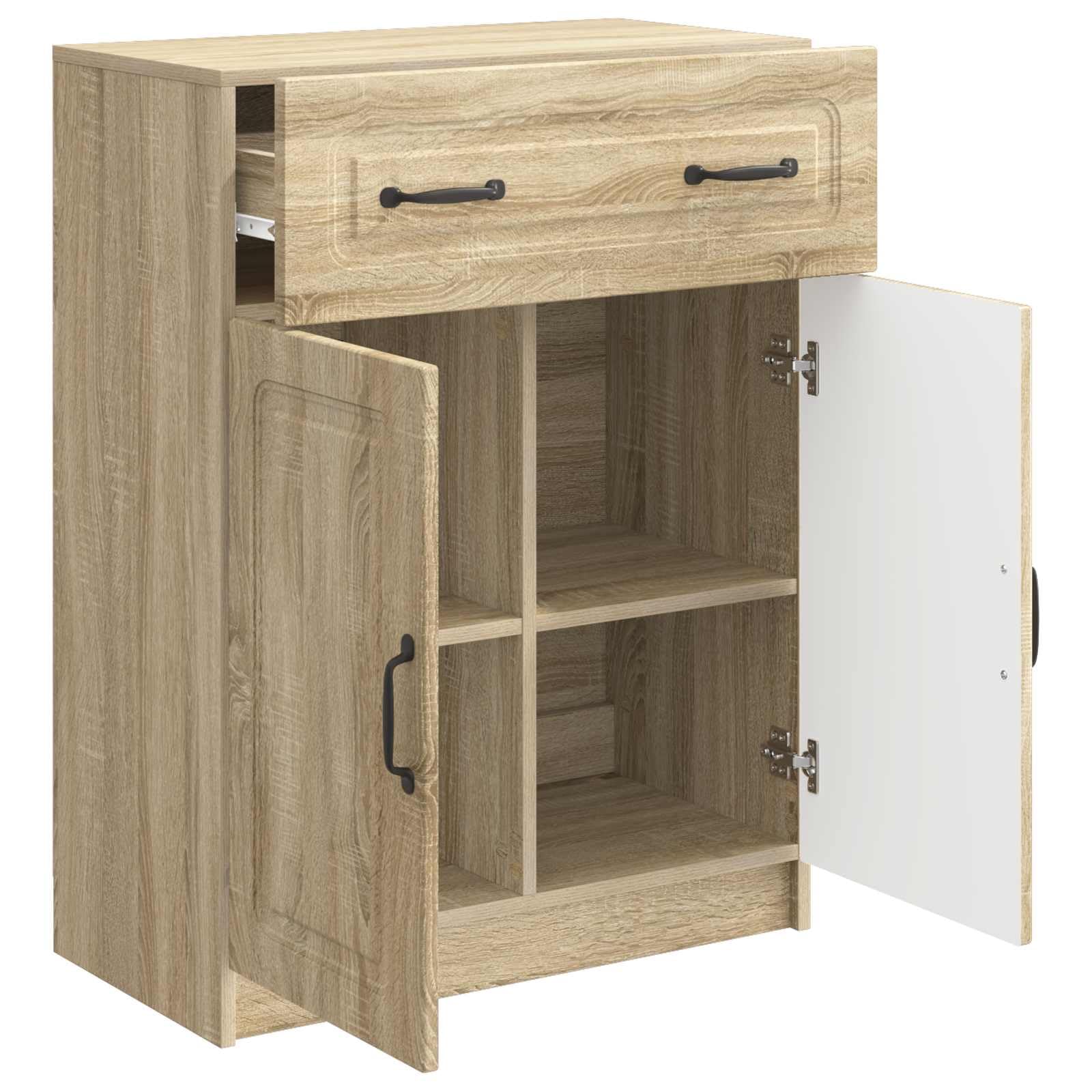 Générique Drewniany bufet inżynieryjny 66 x 34,5 x 87 cm, nowoczesny mebel do przechowywania z drzwiami i szufladami, prostokątny design, do salonu lub jadalni