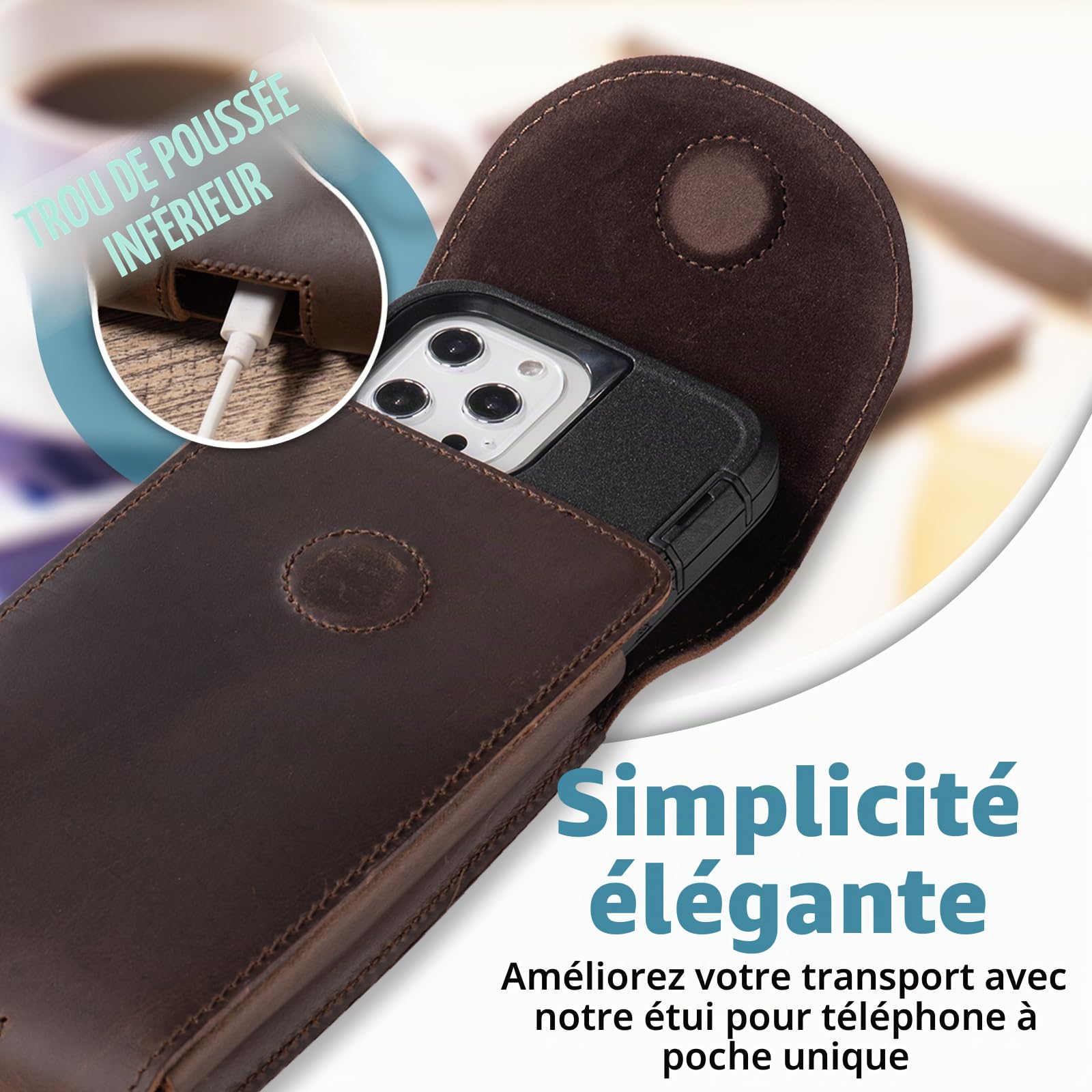 Etui de Ceinture pour Téléphone Portable, Etui en Cuir Véritable pour Samsung S25 S24 S23 S22 S21 Ultra, S10 S9 S8 Plus de Ceinture pour Téléphone Portable, Petit de Poche de Voyage
