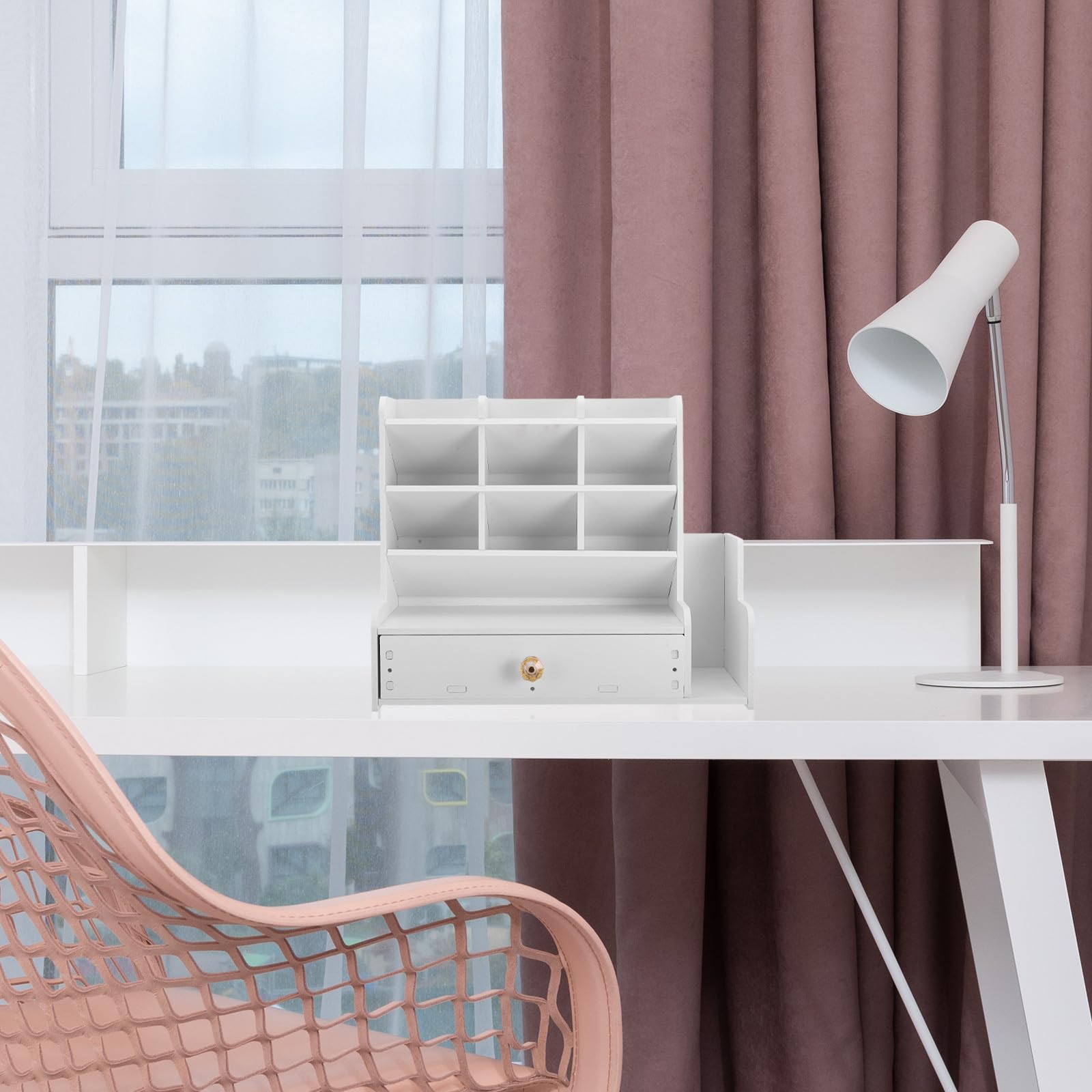 Organizador de Marcadores de Escritorio de Madera Plástica Blanco