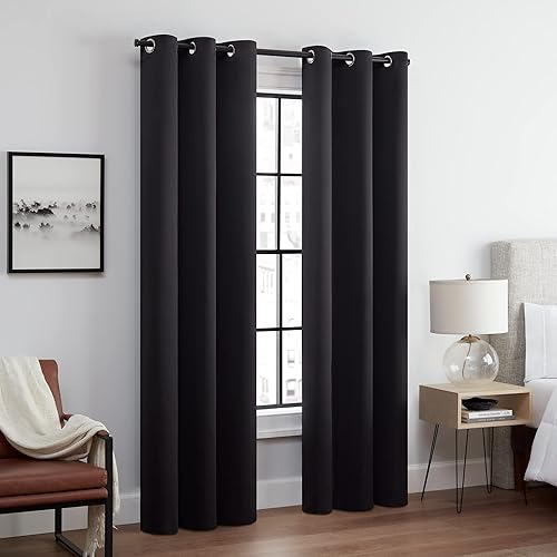 ECLIPSE Andover cortinas blackout, térmicas y sólidas de triple tejido, con ojales, para dormitorio (2paneles), 42pulgadas x 95pulgadas, negro