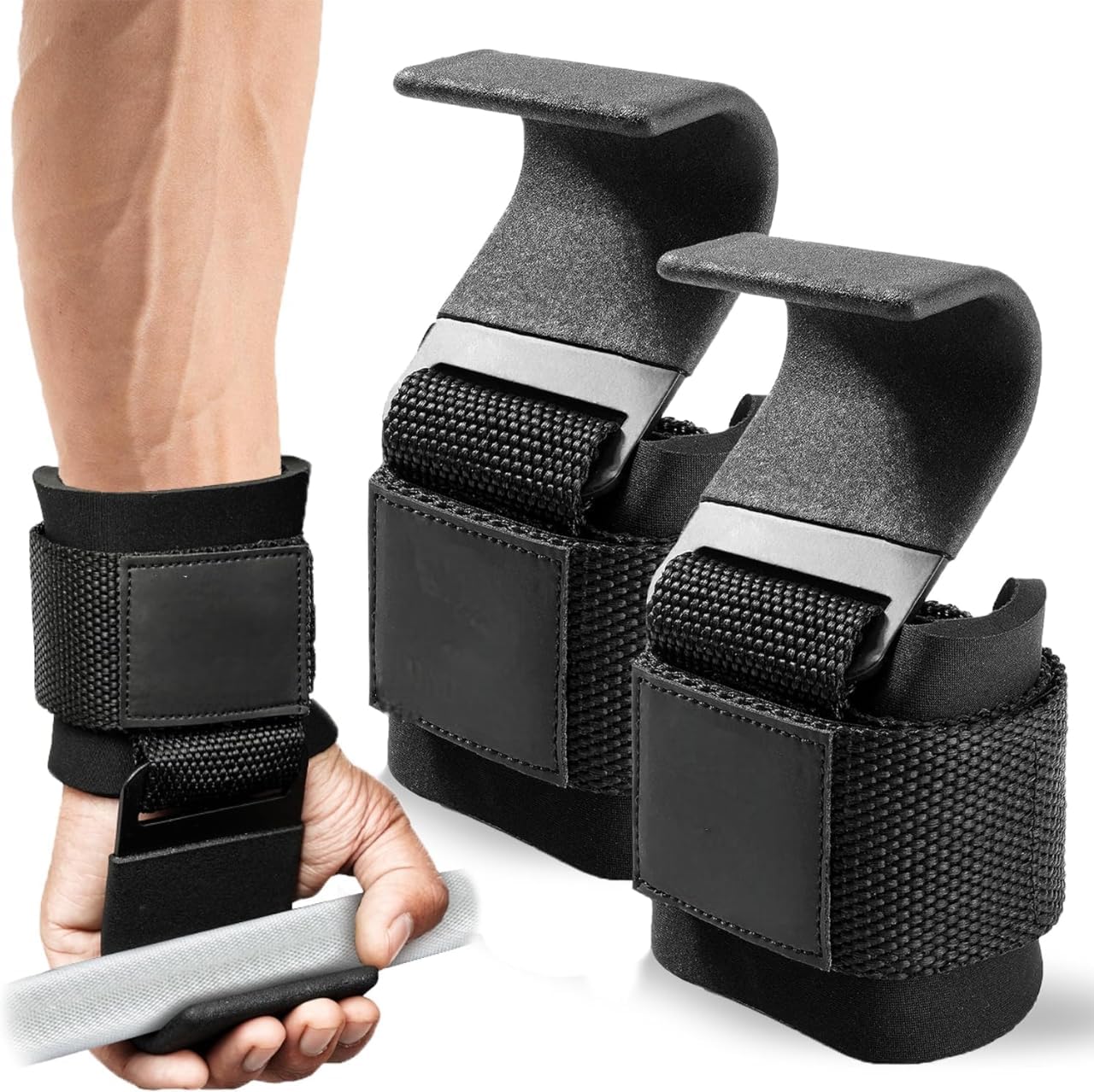 FIRAWER Gym Wrist Support Lifting Hooks – Steel Weightlifting Hooks for Pull Ups, Rows, Shrugs & Deadlifts | Wrist Straps for Powerlifting & Fitness Training | Anti-Slip Heavy Duty Hooks-image-29