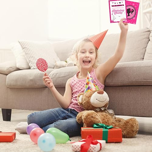 Miniatura 3 de Paquete de 30 invitaciones de fiesta de cumpleaños rosa para niñas con sobres y calcomanías, lindas tarjetas de invitaciones para fiestas de