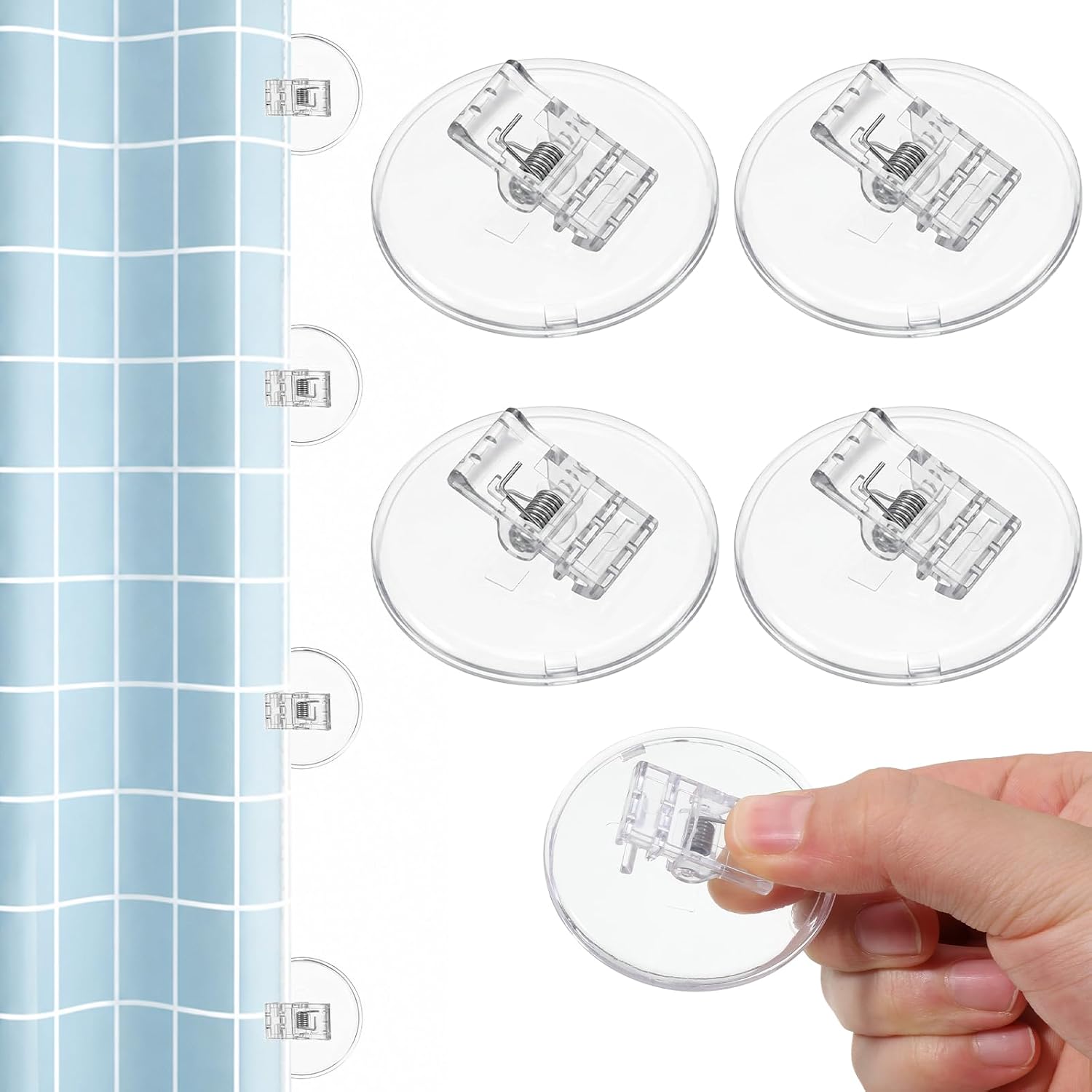 4 PCS Self Adhesive Shower Clips for Curtain, Shower Curtain Clips to Wall