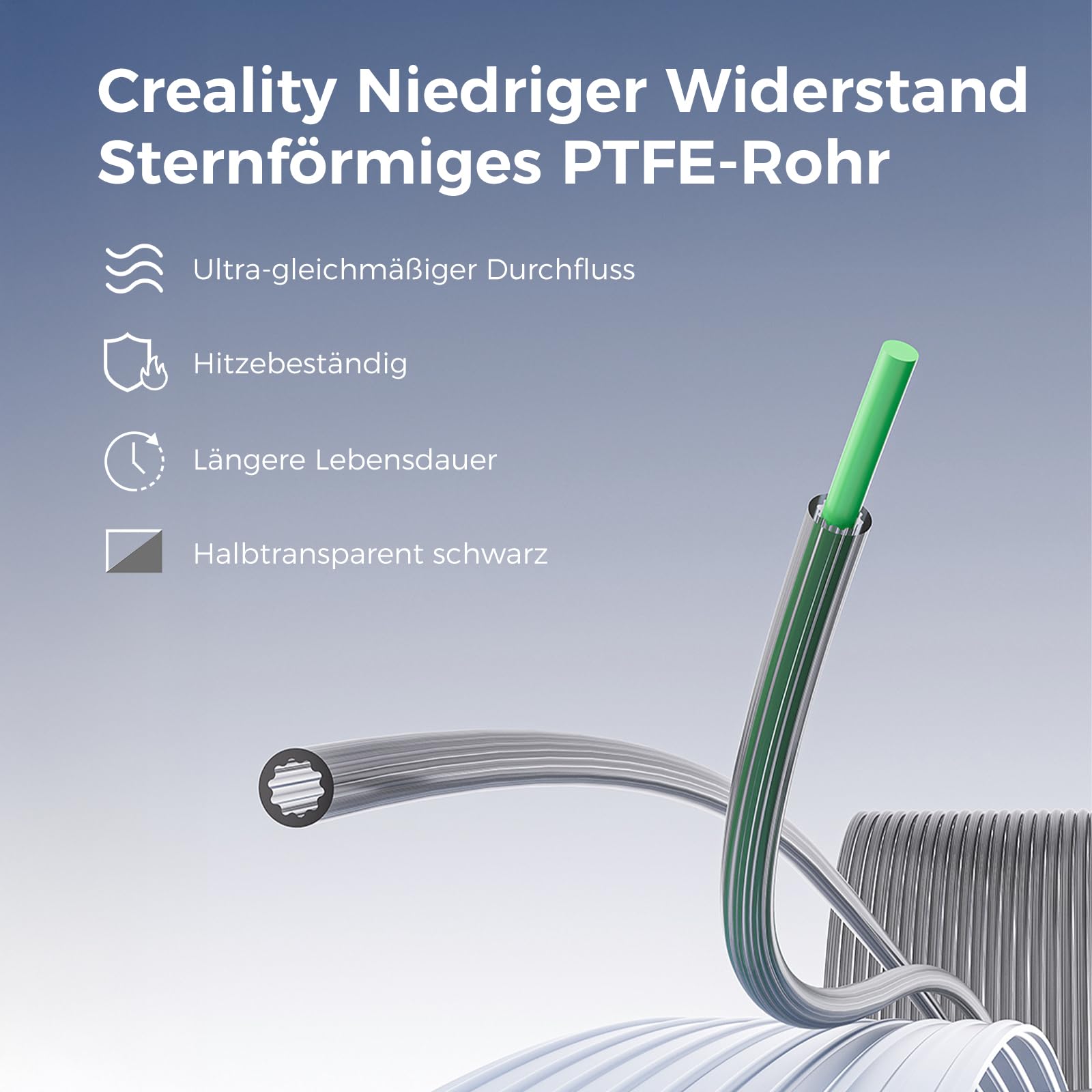 Creality Original PTFE-Teflonschlauch mit niedrigem Widerstand in Sternform, 4 m, FDM 3D-Drucker-Upgrade PTFE-Schlauch Teflon-Ersatzteil-Kit, geeignet für K1, K2, Ender-Serie und so weiter