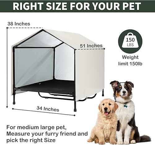 Miniatura 4 de Casa para perros para interiores y exteriores, para perros grandes, XL, XXL, jumbo, cama elevada para perros con toldo, impermeable y resistente al