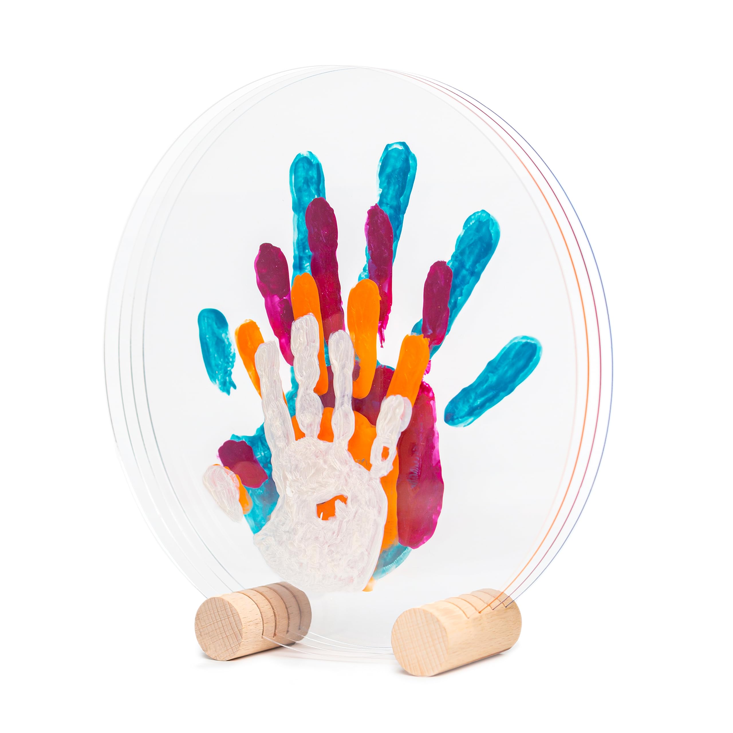 LouYou Empreintes de Bonheur - Kit Empreinte Famille de 4 Made in France Nacré - Coffret Naissance - Idée Cadeau Anniversaire - Fête des Mères - Support bois - 4 plexiglass