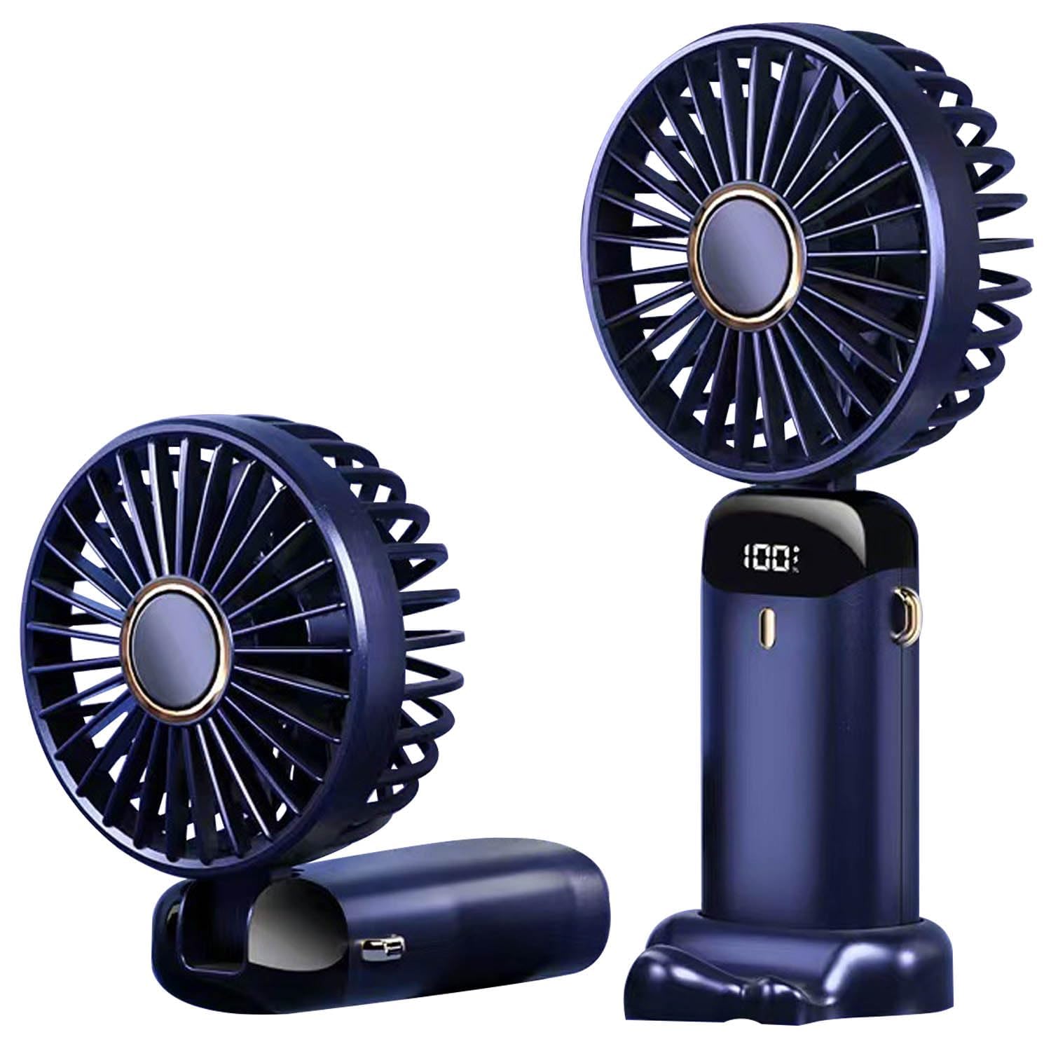 Leehui Mini Portable Hand Held Fan, Night Light Handheld USB Rechargeable Fans with 5 Speeds, Cute Cat LED Digital Display Small Desktop Fans With Base for Home Office Bedroom Travel (Purple-02)