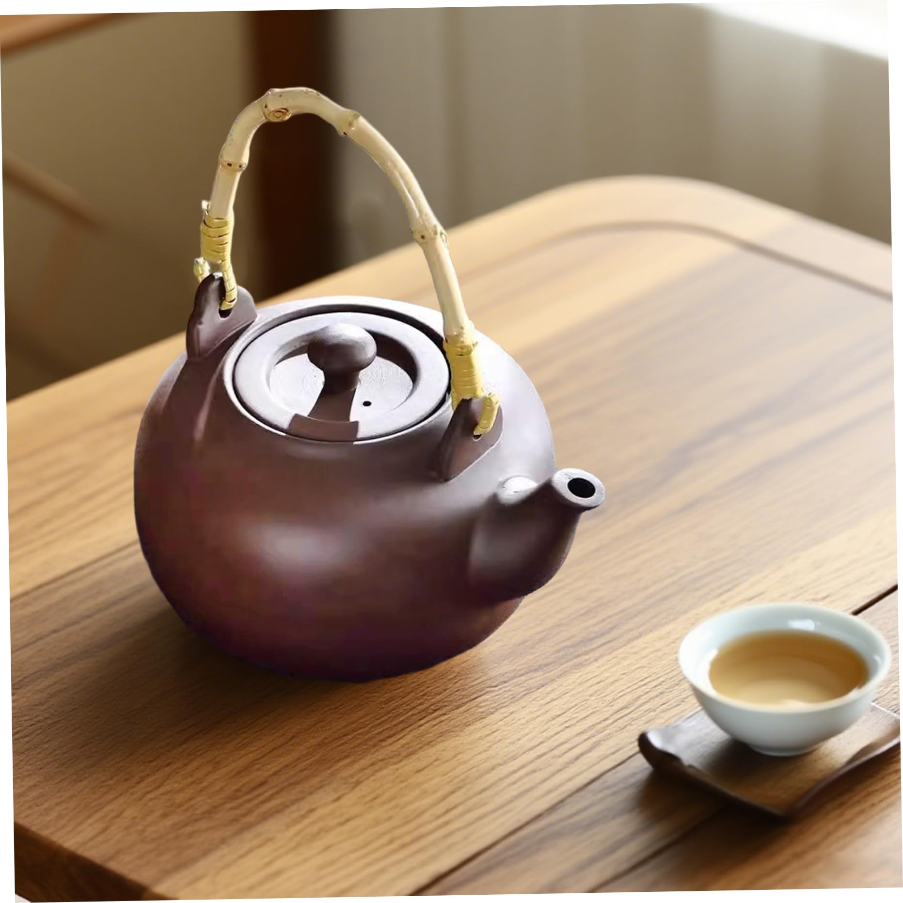 Tetera japonesa de arcilla de arena morada de 800ml/28oz, tetera de Kungfu con mango de madera para estufa.