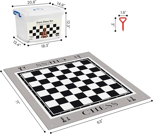 Miniatura 7 de Juego de ajedrez gigante para exteriores, piezas de ajedrez de plástico de gran tamaño con bases, tapete de ajedrez ligero de 71 pulgadas, juegos de