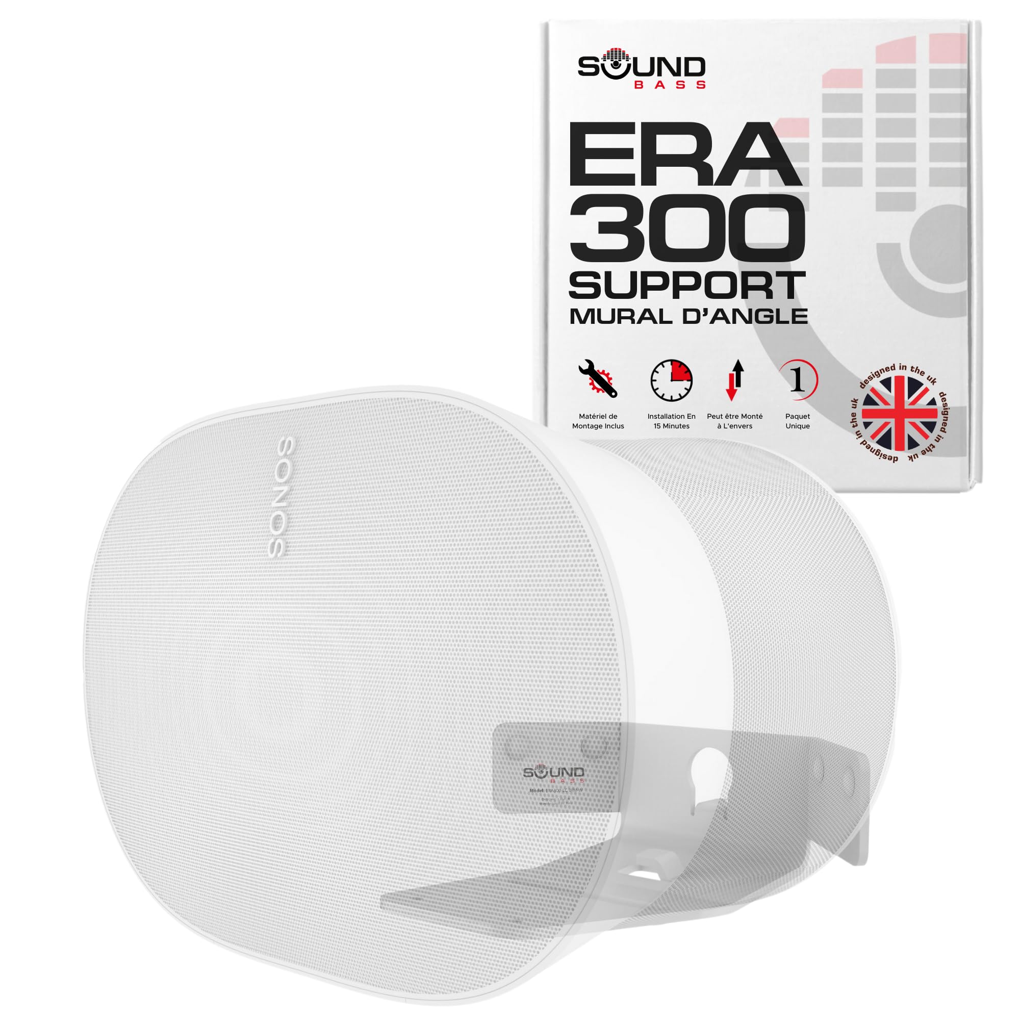 Sound Bass Support Mural d’Angle ERA300, Profil Bas, Blanc, Simple
