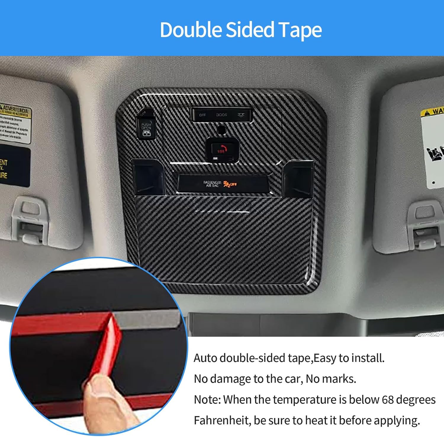 Car Accessories Compatible with Toyota Tundra 2022 2023 2024 2025 Interior Front Row Roof Reading Light Panel Cover Trim ABS 2PCS(Carbon Fiber Style)
