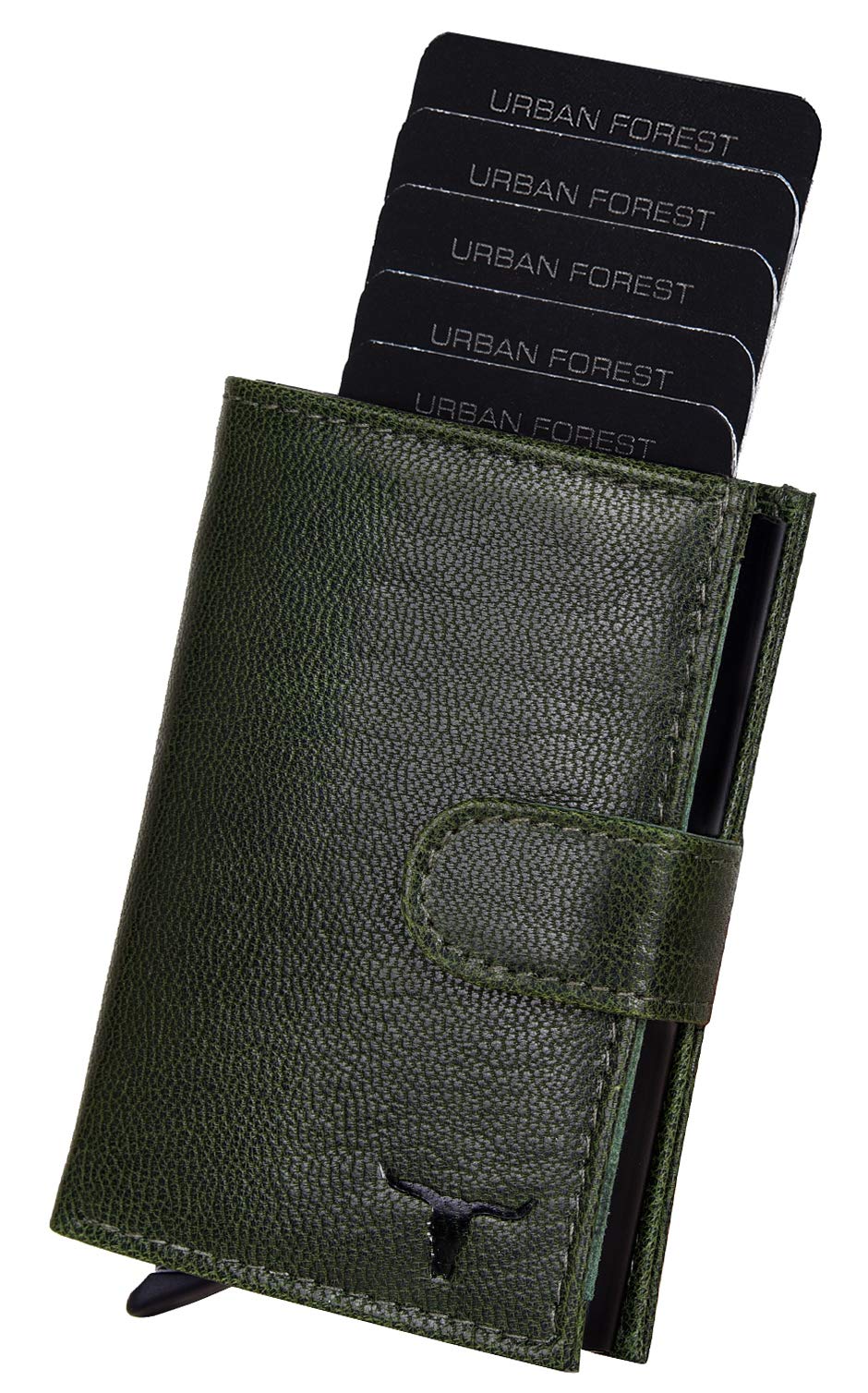 URBAN FOREST Leather Drake Green Metal Card Holder Wallet for Men