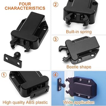 6X Touch Release Catch Latch for Cupboard- GOODCHANCEUK Push to Open Catch Catch Lock Black,ABS Push Latch for Cabinets,Drawer and Non-Magnetic Pop Up Lock