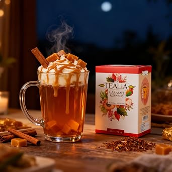 Tealia Caramel Rooibos Tea Bags 60 Pack | Caffeine Free Red Bush Tea