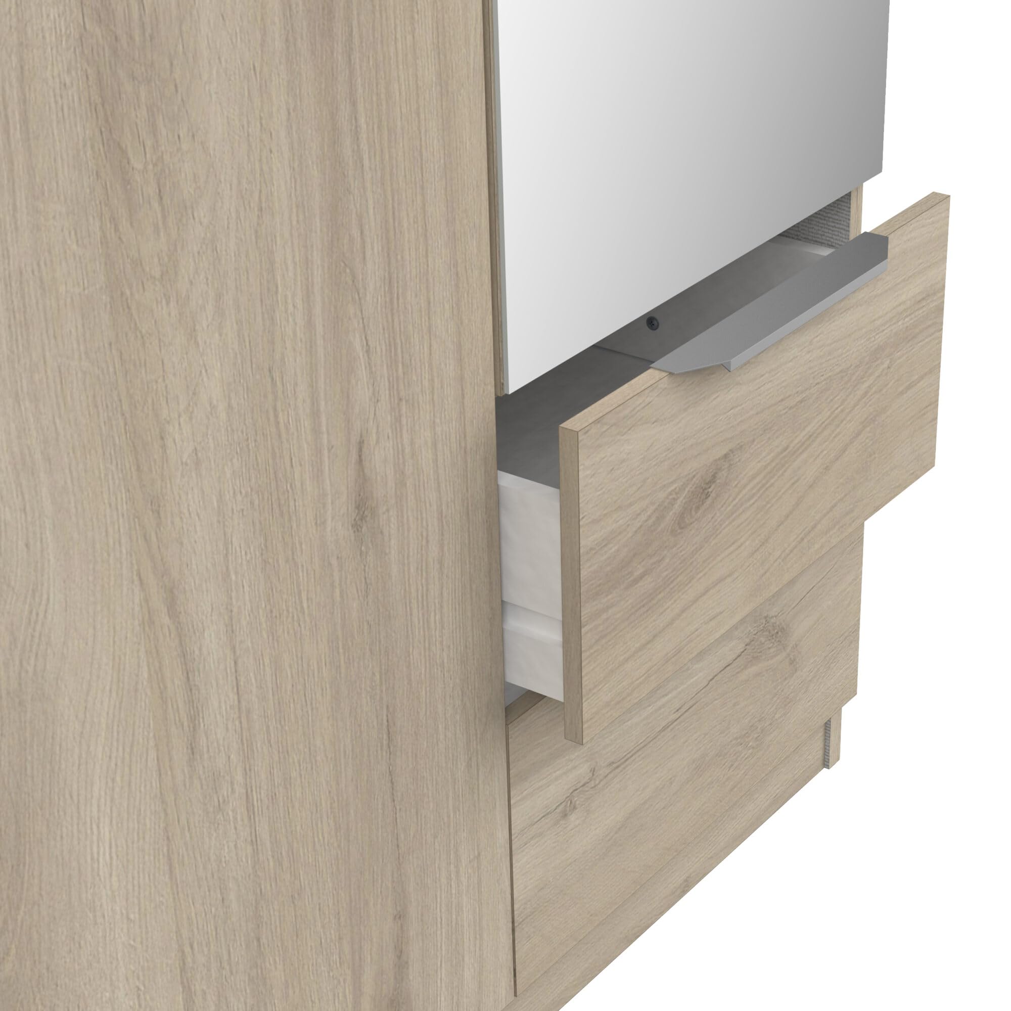Demeyere 391391 Armadietto Guardaroba con Specchio e Armadio Moderno a 3 Ante 2 Cassetti 4 Nicchie, Colore Rovere Kronberg, 119.4 x 51.1 x 203 cm, Legno Ingegnerizzato, Grigio
