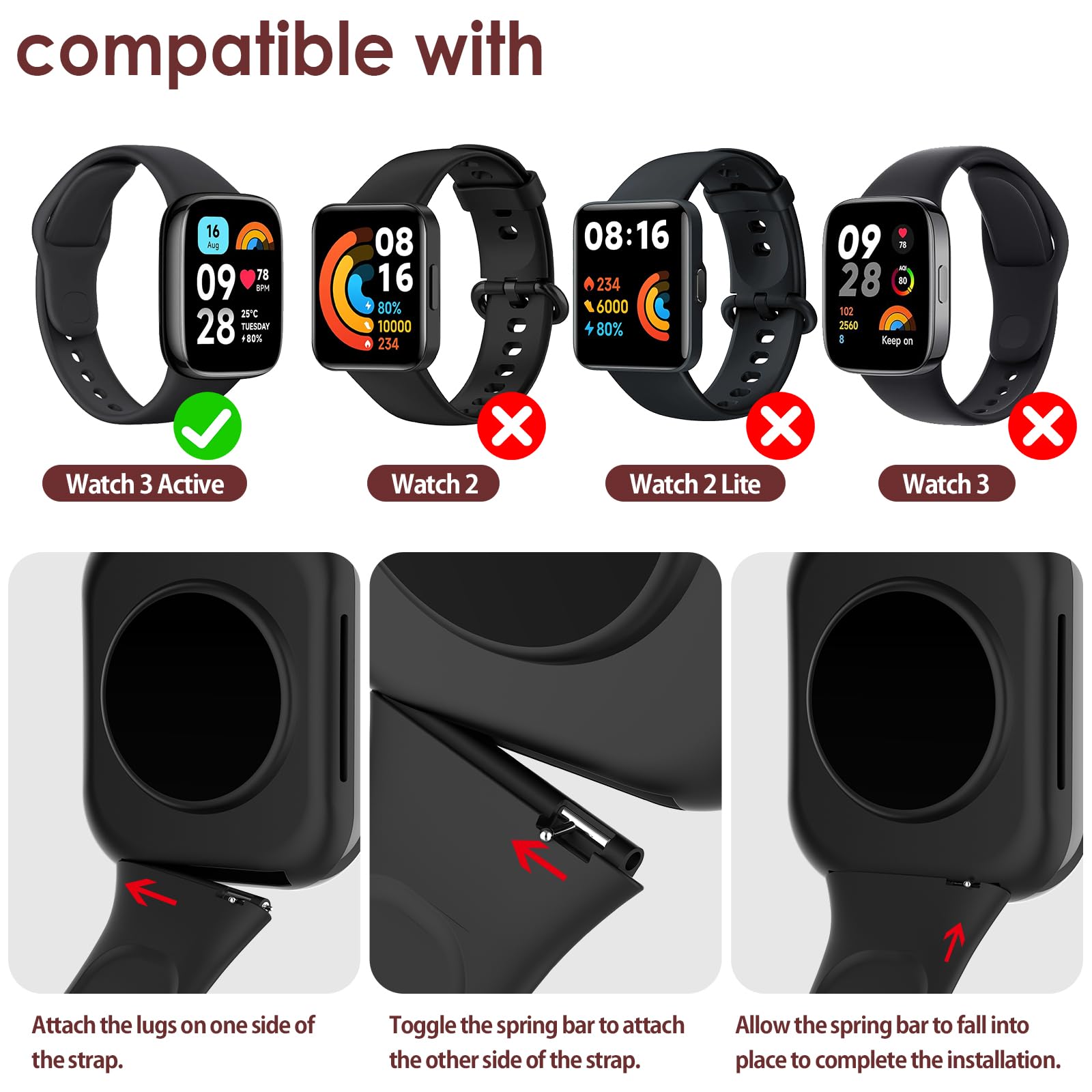 WD&CD 2 szt. Pasek kompatybilny z Xiaomi Redmi Watch 3 Active, wymienna bransoletka silikonowa sportowa